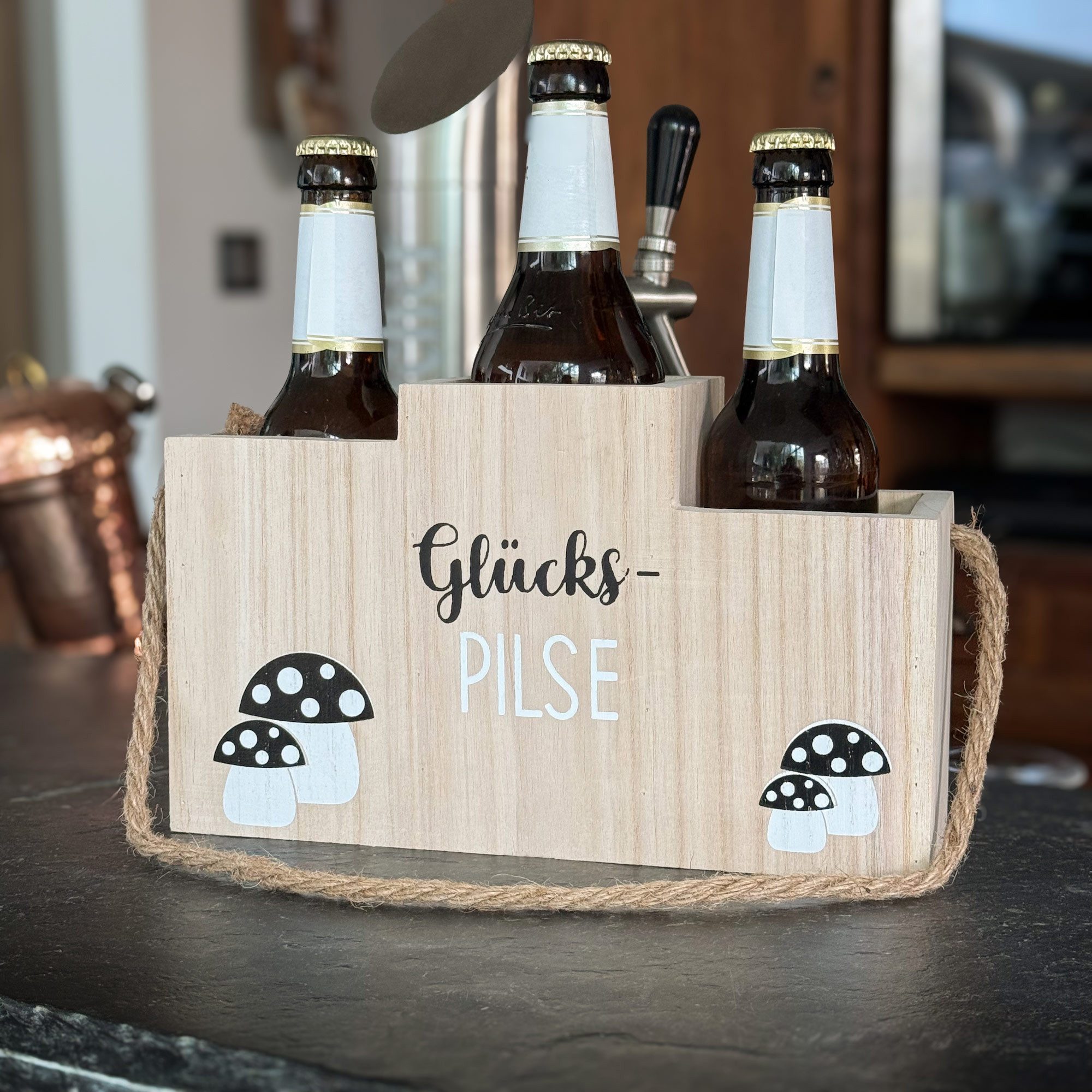 UNUS HOME Flaschenkorb Flaschenhalter Glückspilze Holz Bambus 3 Flaschen Ge günstig online kaufen