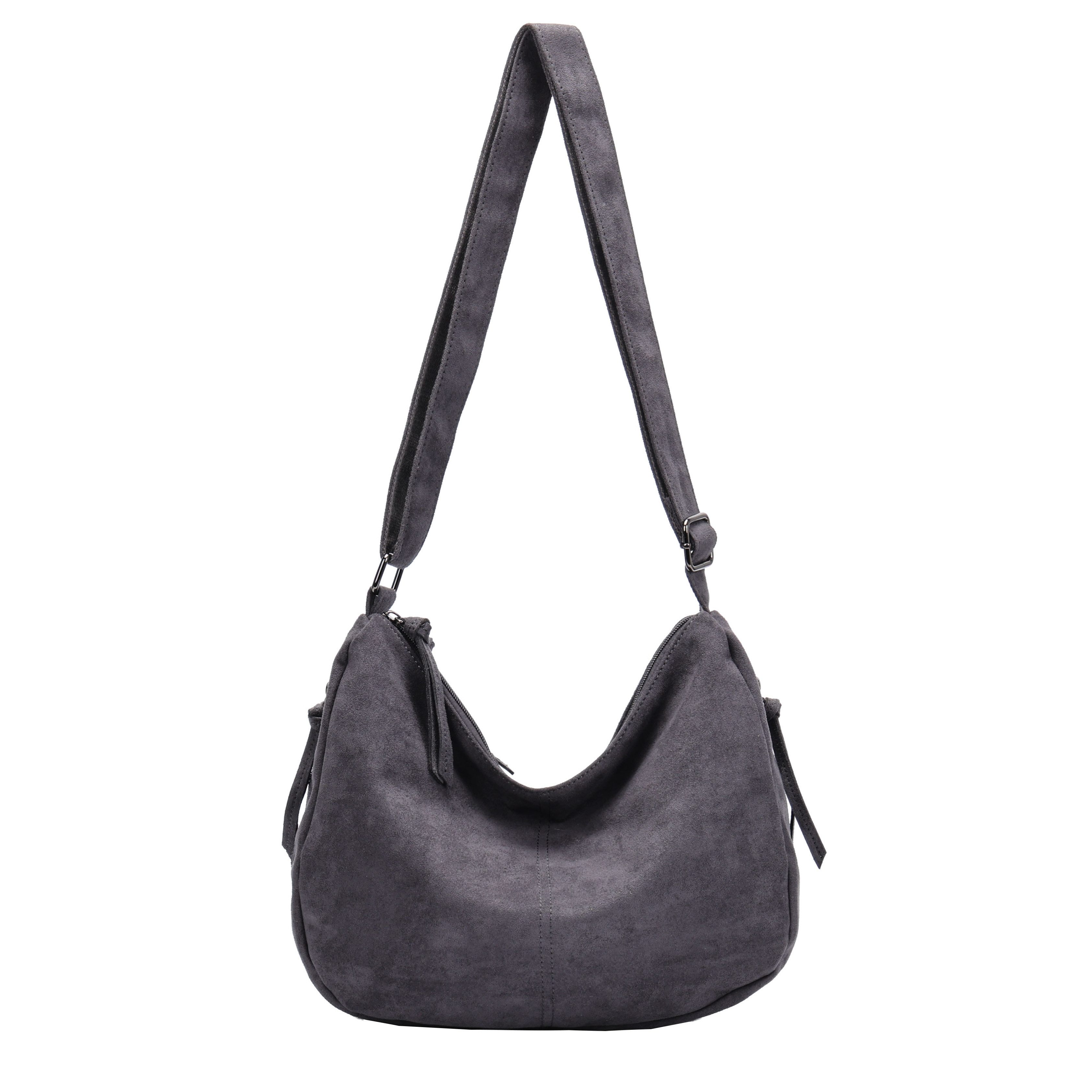 MIRROSI Umhängetasche Damen Schultertasche Wildleder-Optik aus Stoff Hobo Bag (mit Reißverschlussfächern, verstellbarem Gurt, ca.38x13x24 cm), Neue Kollektion Herbst/Winter 2026