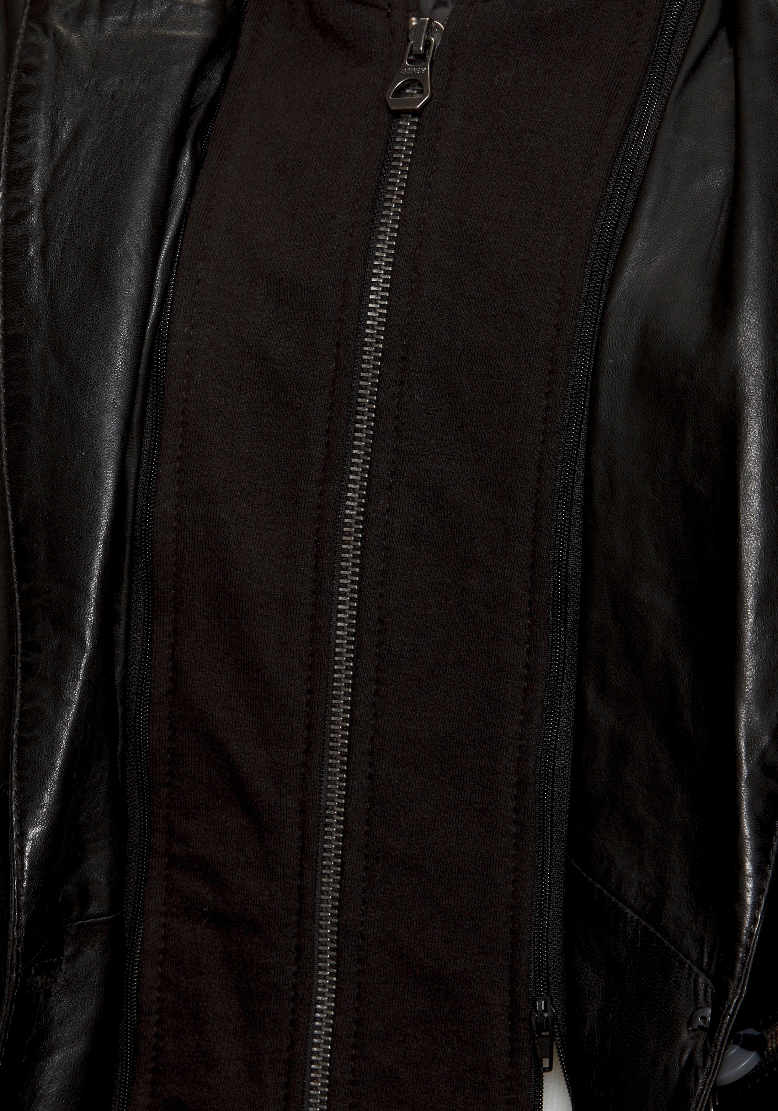 im Kapuze AMALI Gipsy Lederblazer cooler hochwertiger black 2-in-1-Look Lederjacke mit