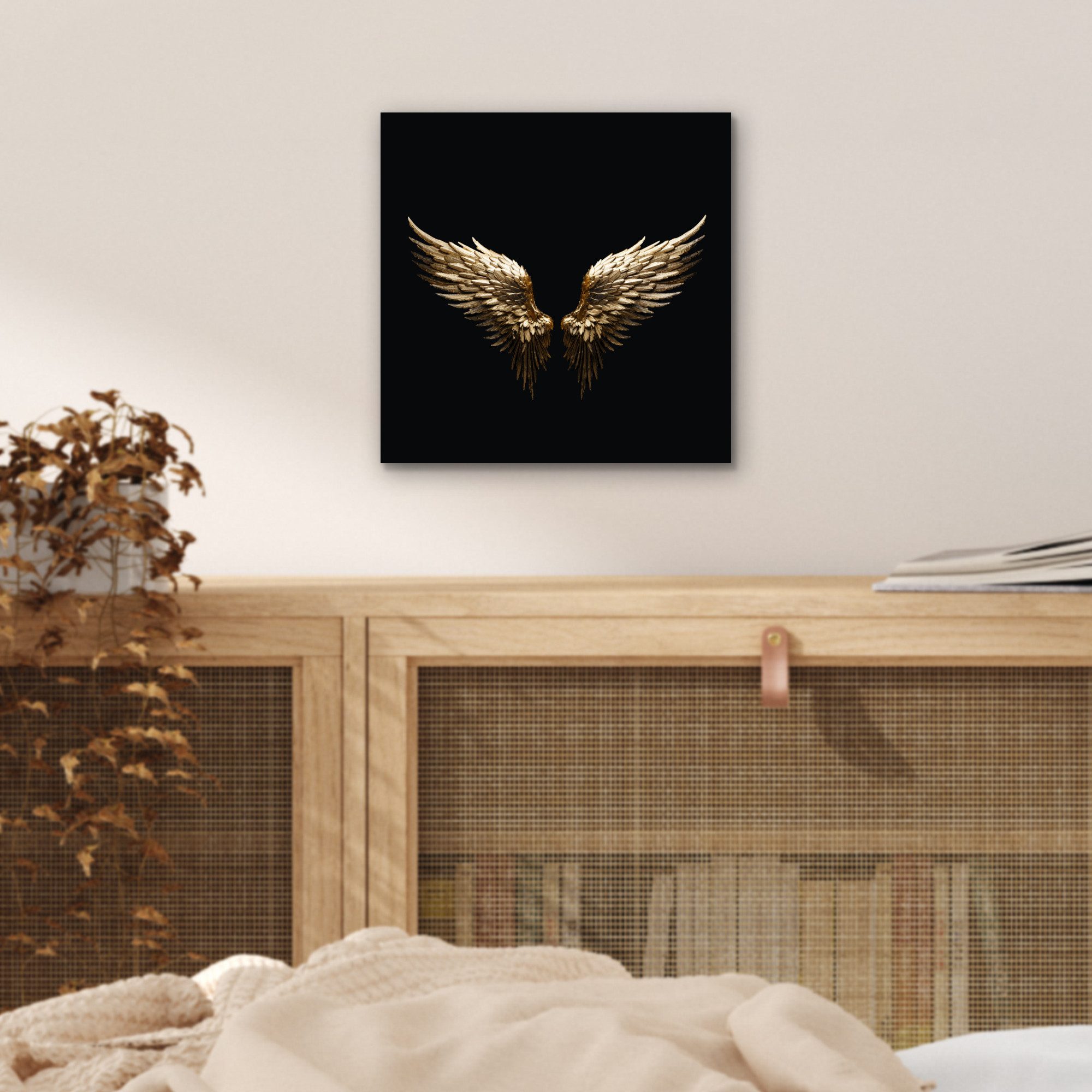 MuchoWow Metallbild Flügel - Engel - Gold - Schwarz - Abstrakt, Inkl. Aufhängung, Alu-Dibond-Druck, Wandbild aus Metall, Aluminium deko, 20x20 cm – Bild 5 von 5