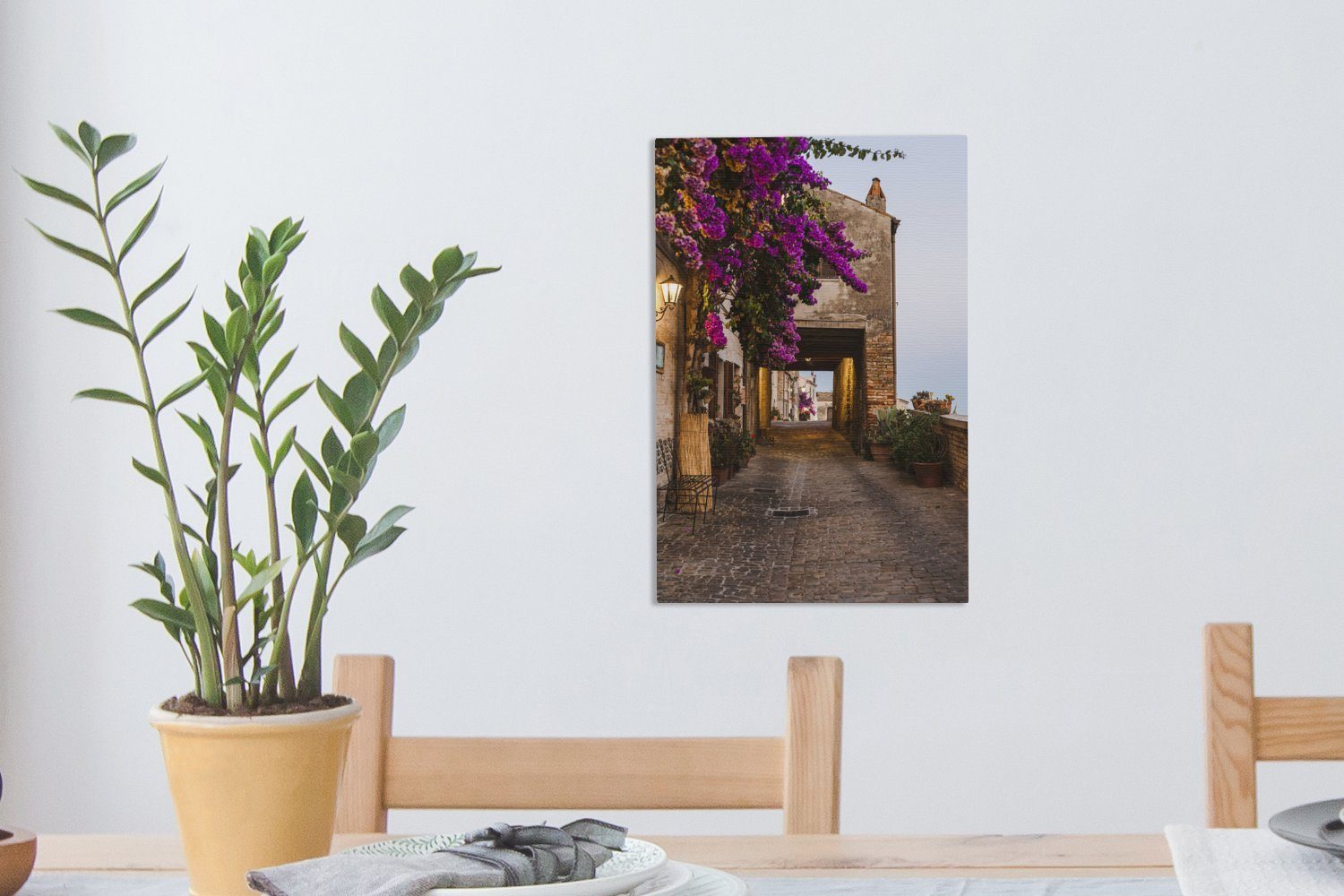 fertig Gemälde, cm Blumen - - St), 20x30 Italien bespannt Leinwandbild Zackenaufhänger, OneMillionCanvasses® inkl. (1 Straße, Leinwandbild