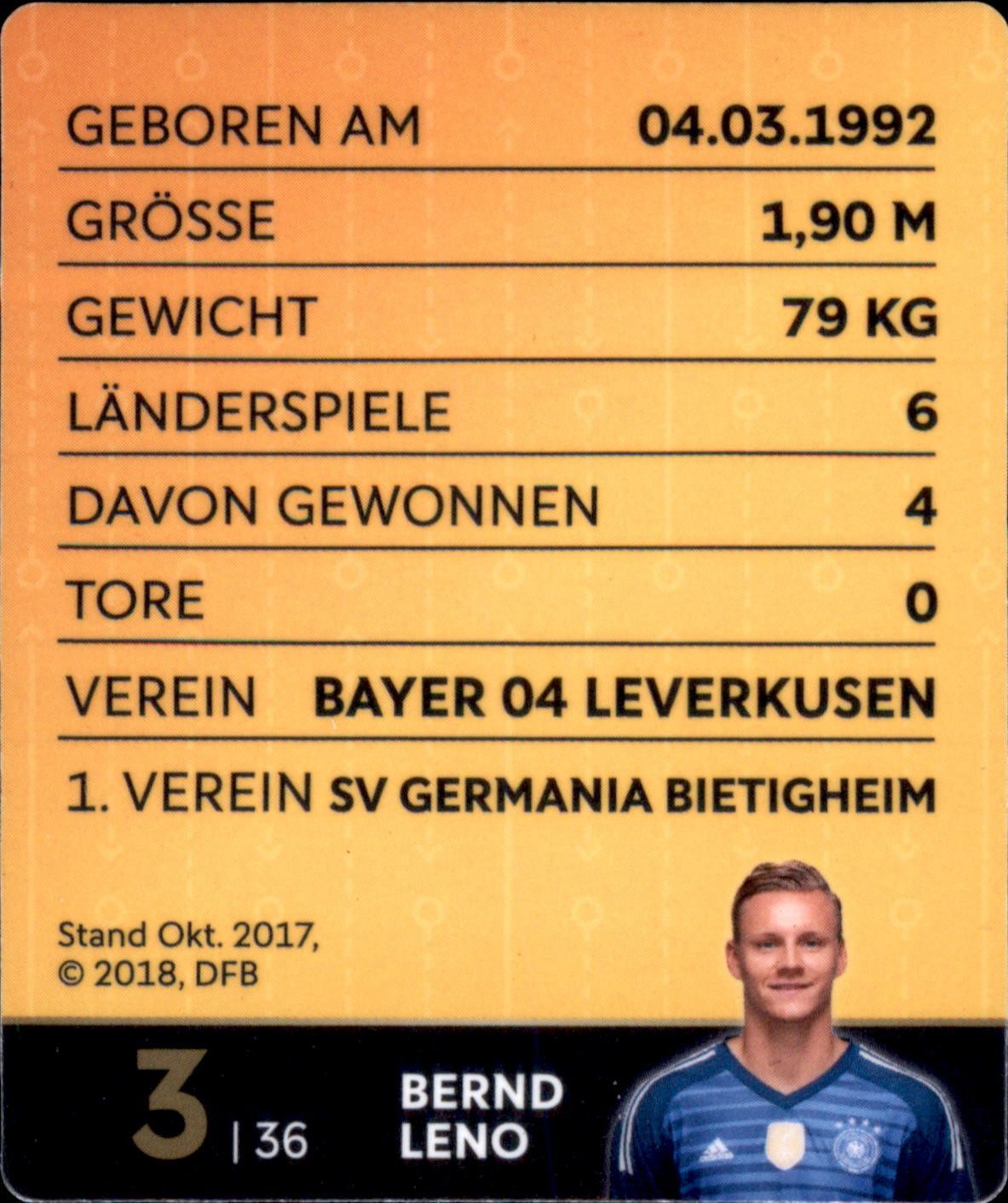 REWE Sammelkarte 3 - Bernd Leno - REWE WM18 Sammelkarte