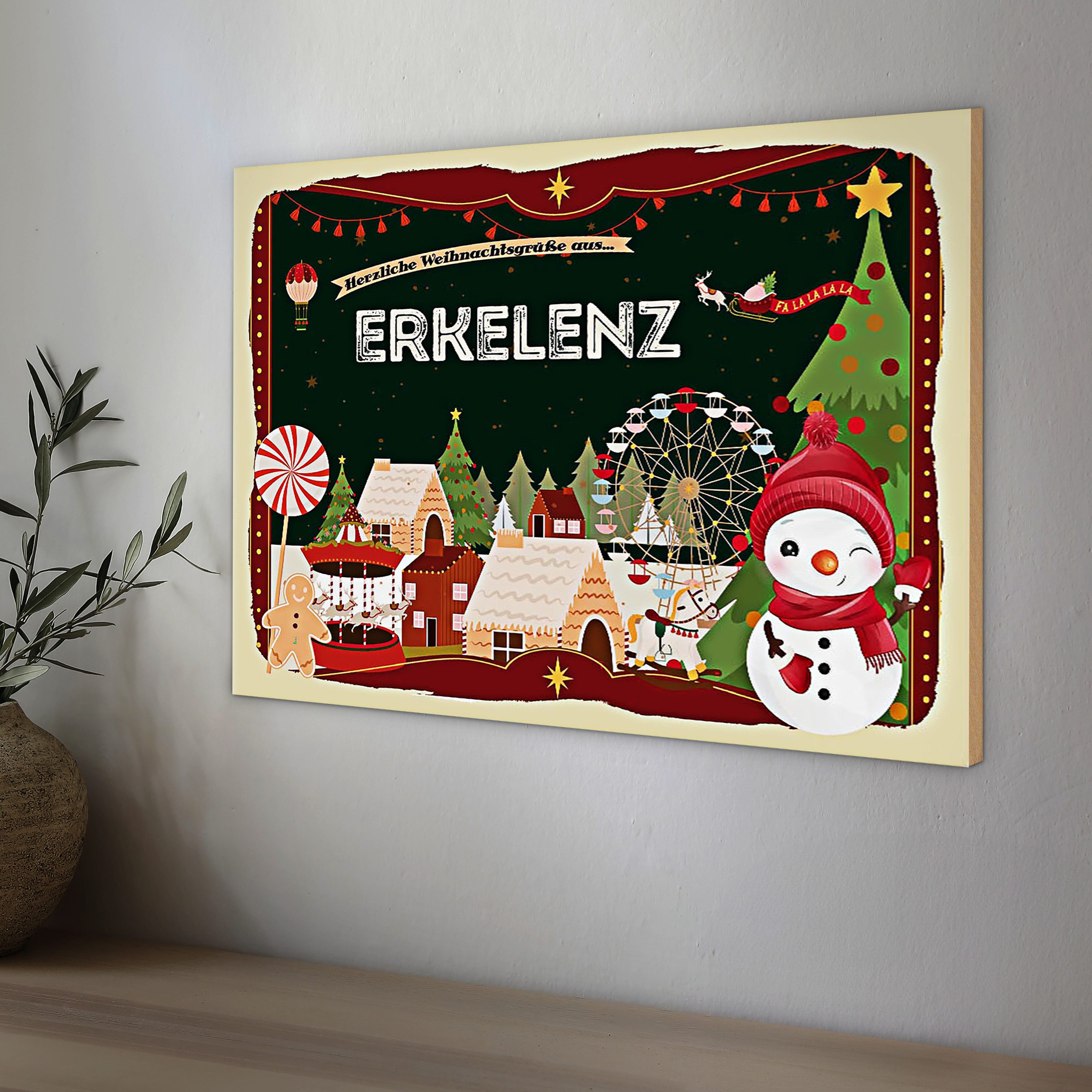 Roomando Holzbild Weihnachten Grüße ERKELENZ 40x30cm