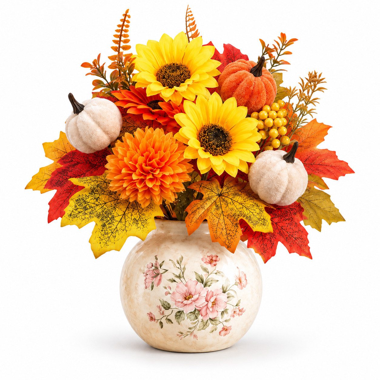 Kunstblumenstrauß Kunstblumenstrauß, Halloween Deko mit Kürbis & Sonnenblumen, Sorvyzxn, Mit Ahornblättern & Beeren, Herbstliche Deko für Vase, Tisch & Zuhause