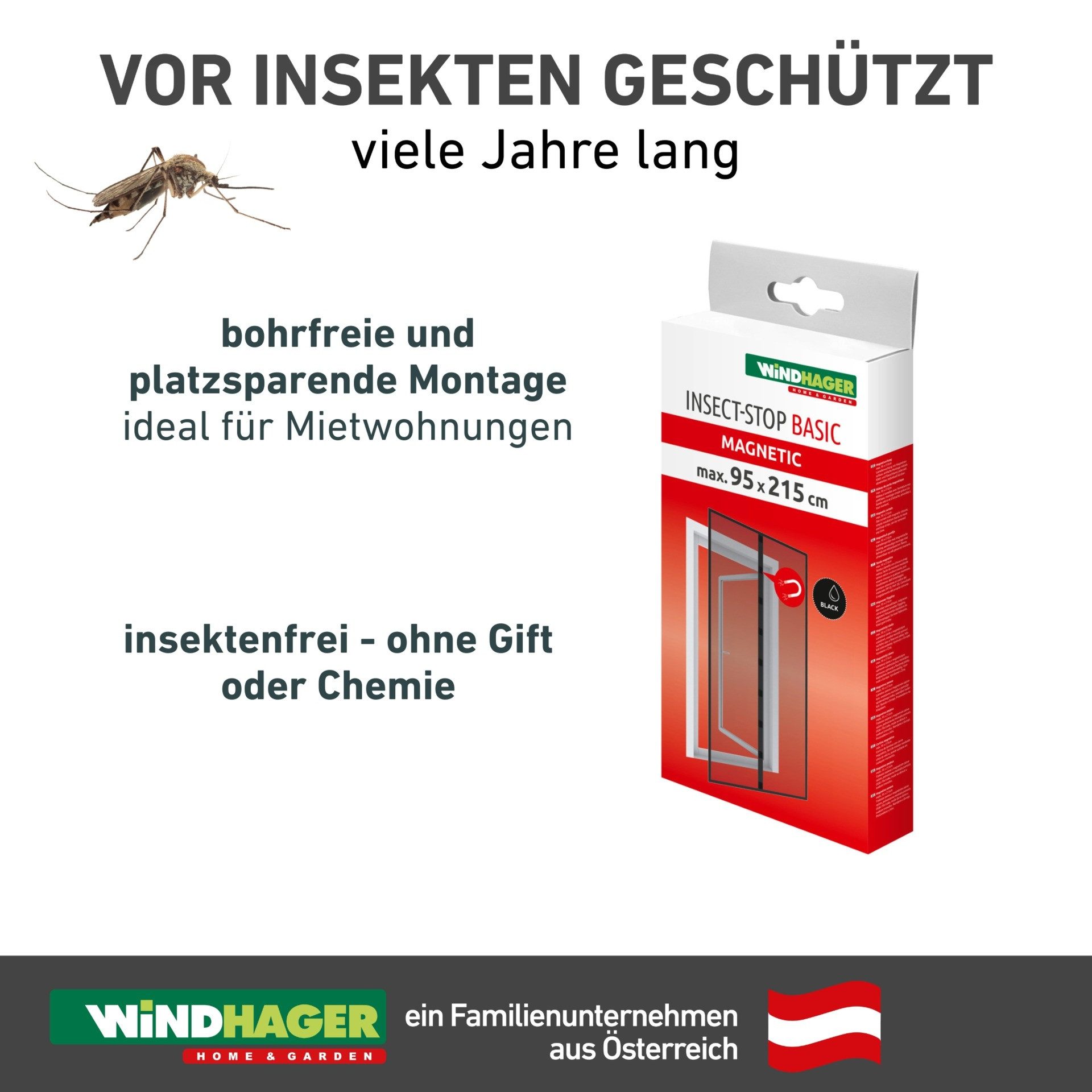 Windhager Insektenschutz-Vorhang Basic für Balkon- und Terrassentüren, Fliegengitter Magnetvorhang, (Packung, 1-St), Insektenschutz mit Magneten, ohne bohren, 95 x 215 cm, anthrazit