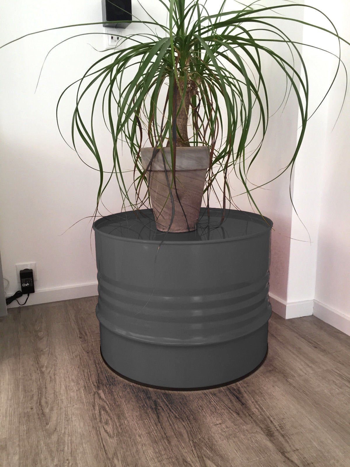 SRM Design Beistelltisch Fassmöbel Beistelltisch Tisch Fass Möbel Couchtisch Anthrazit Ø 57cm