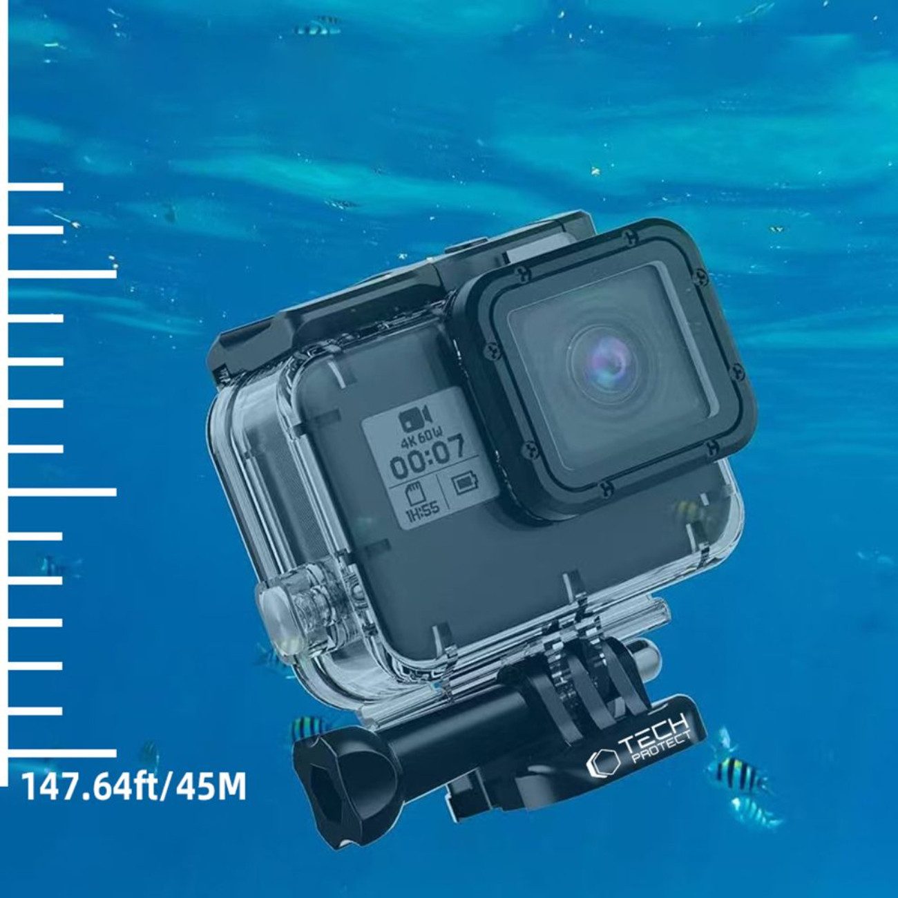 TECH PROTECT Kamera-Hülle GA200, Wasserdichtes GoPro-Gehäuse bis 45 m Tiefe mit Montageset