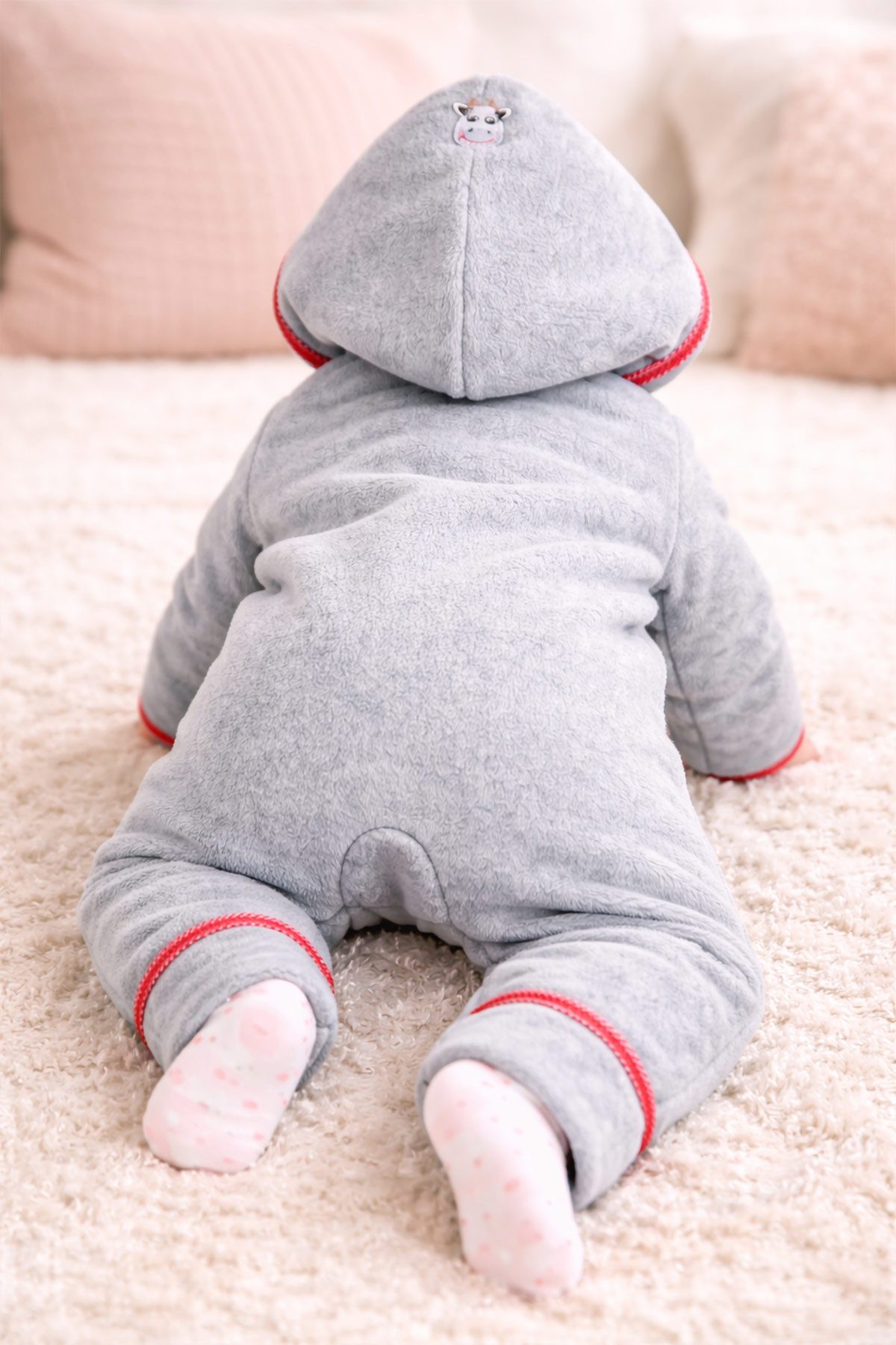 BONDI Strampler Kuscheliger Baby Fleece-Overall "Kuh" 93665 - Grau, Kinder
