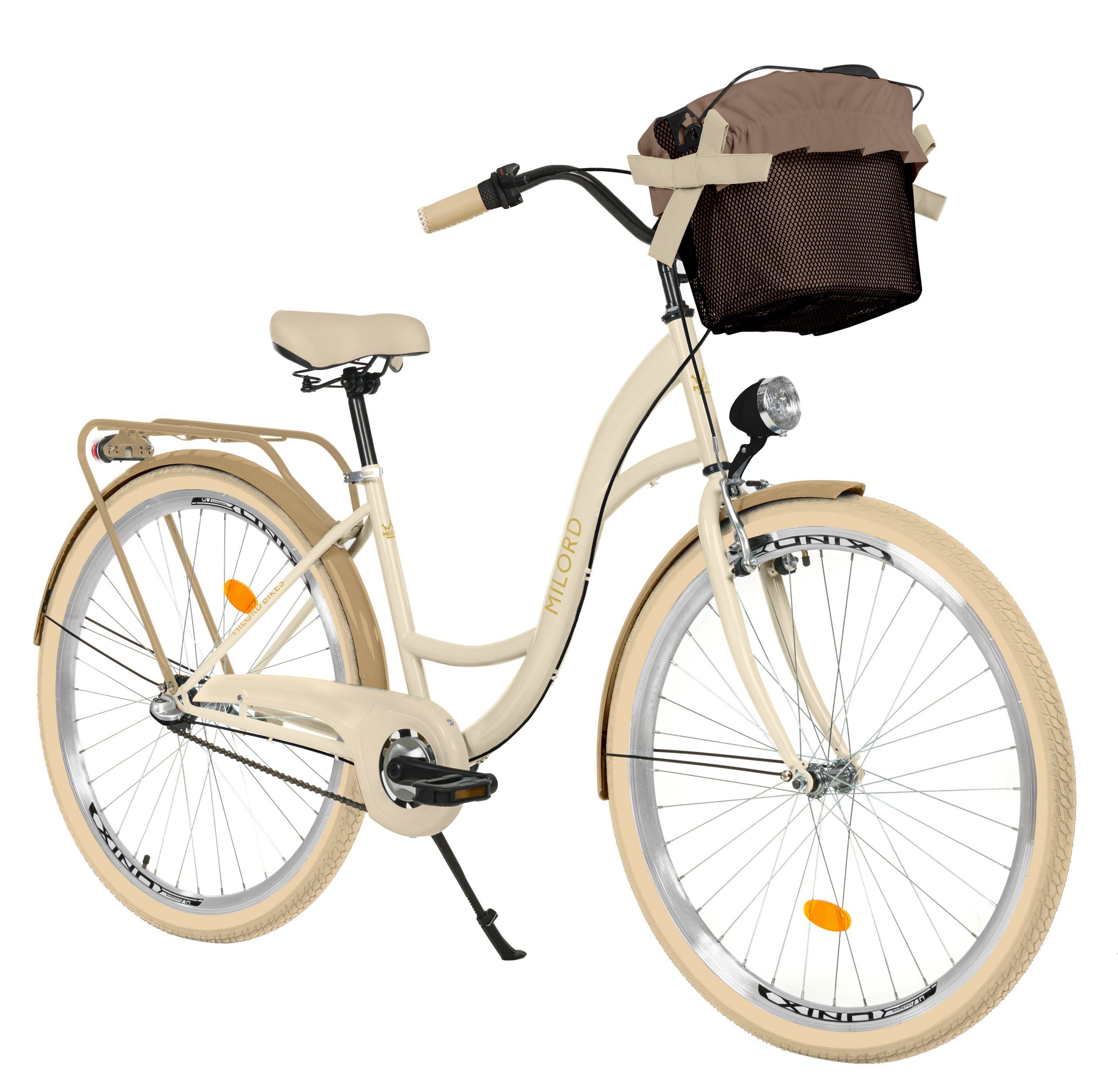 MILORD BIKES Cityrad Milord City Gang, 3 28/26 Nabenschaltung Fahrrad Zoll, Korb 3 Damenfahrrad, Gang, Creme-Braun