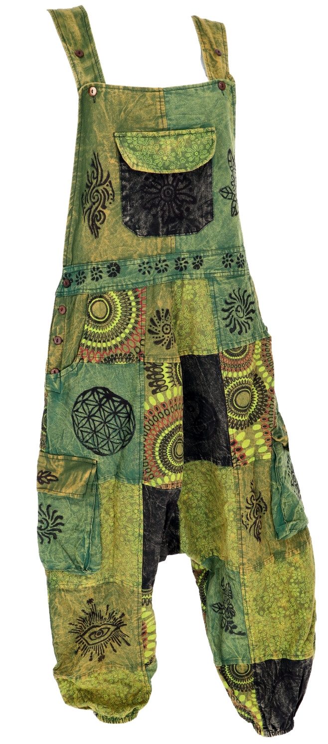 Guru-Shop Relaxhose Natürliche Patchwork Boho Latzhose, günstig online kaufen