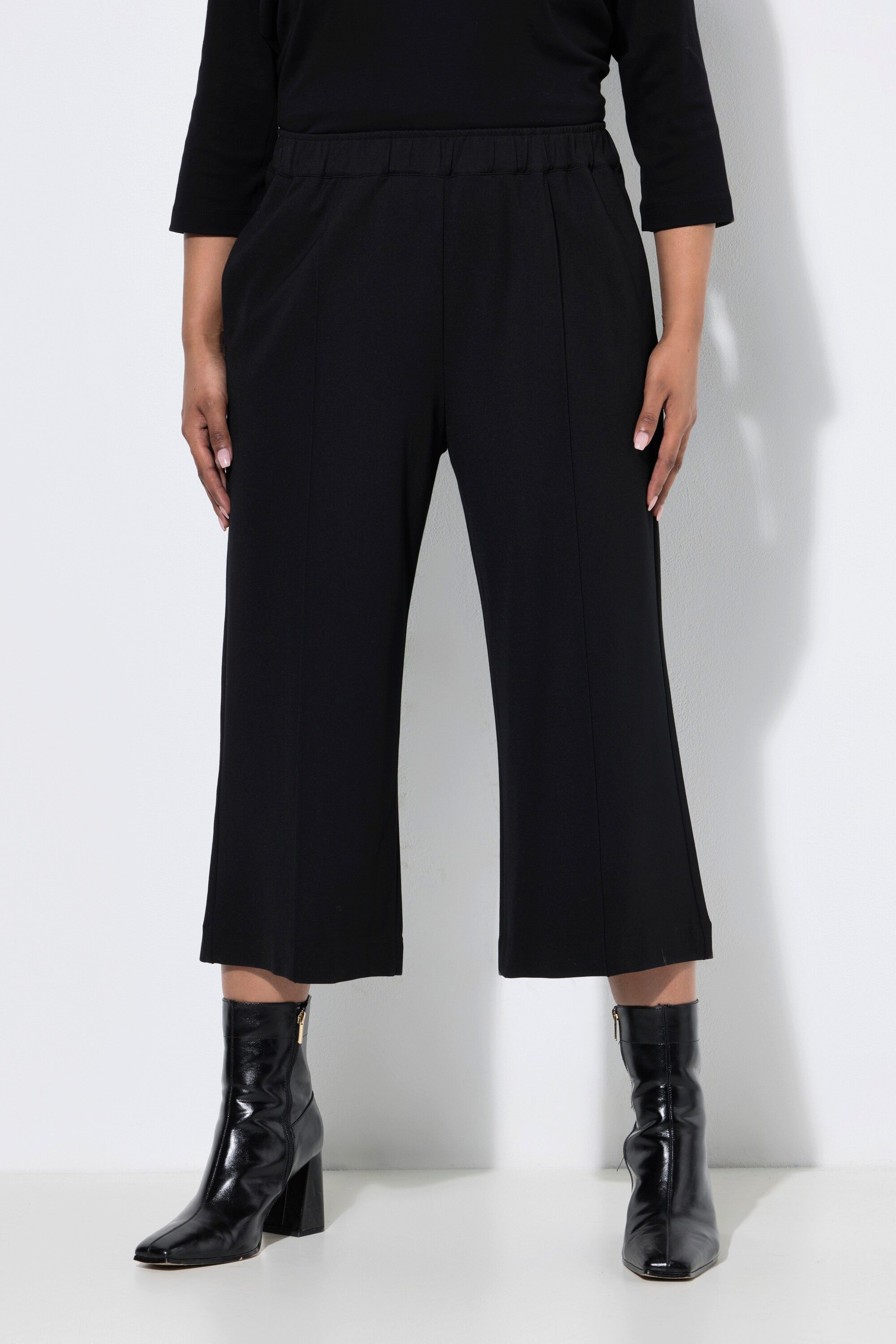 Ulla Popken Schlupfhose Punto-Culotte weites gerades Bein Elastikbund