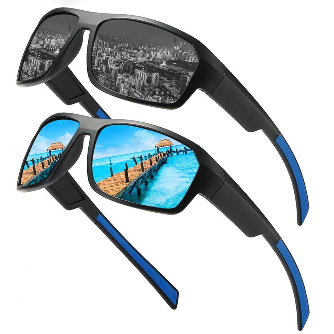 Haiaveng Sonnenbrille Sport Sonnenbrille 2 Stück,Polarisierte Sportbrille,UV400 Schutz für Herren und Damen,für Angeln Fahrrad Golfen Laufen