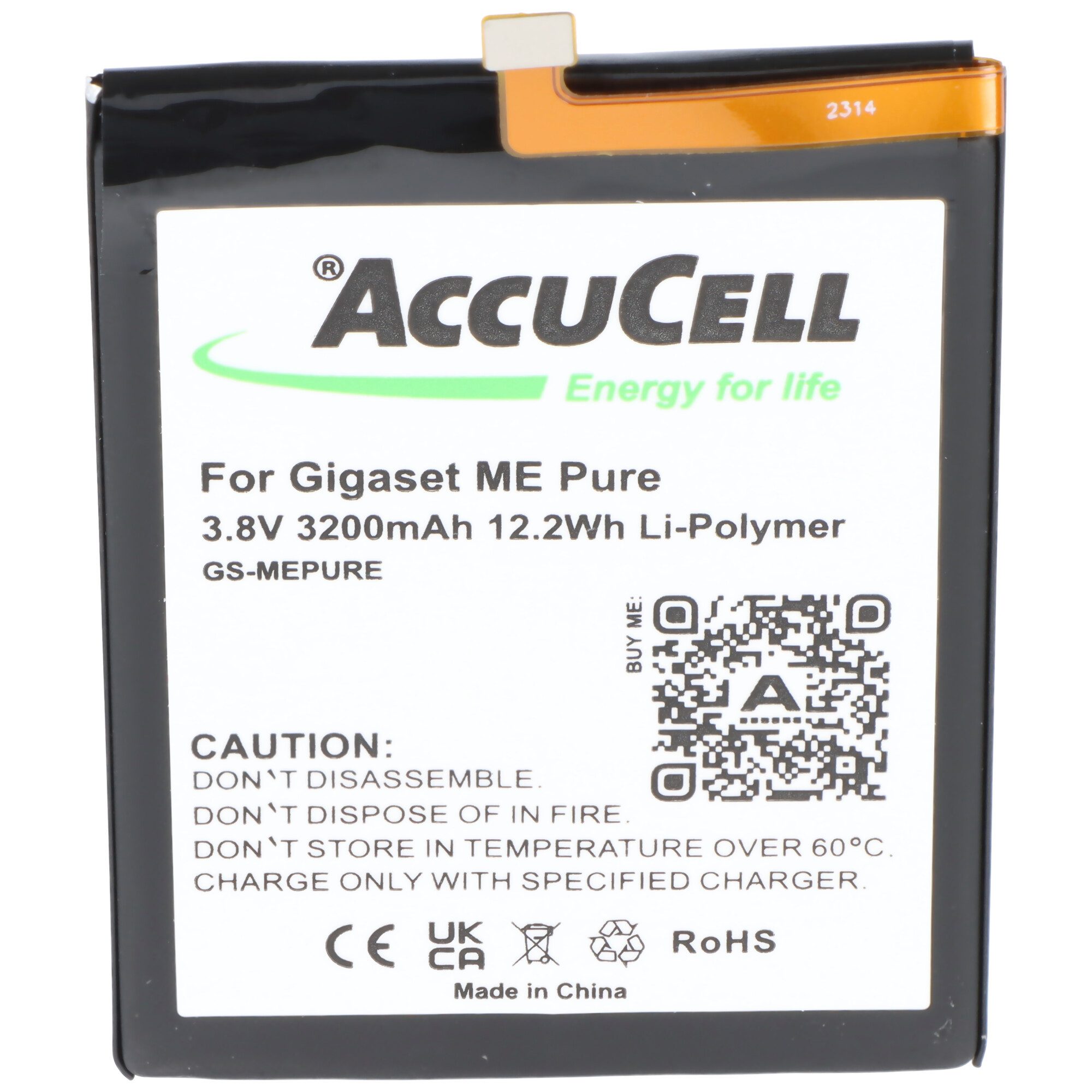 AccuCell Akku passend für Gigaset ME Pure Li-Polymer 3.8V 3200mAh 12.2Wh Akku 3200 mAh (3,8 V)