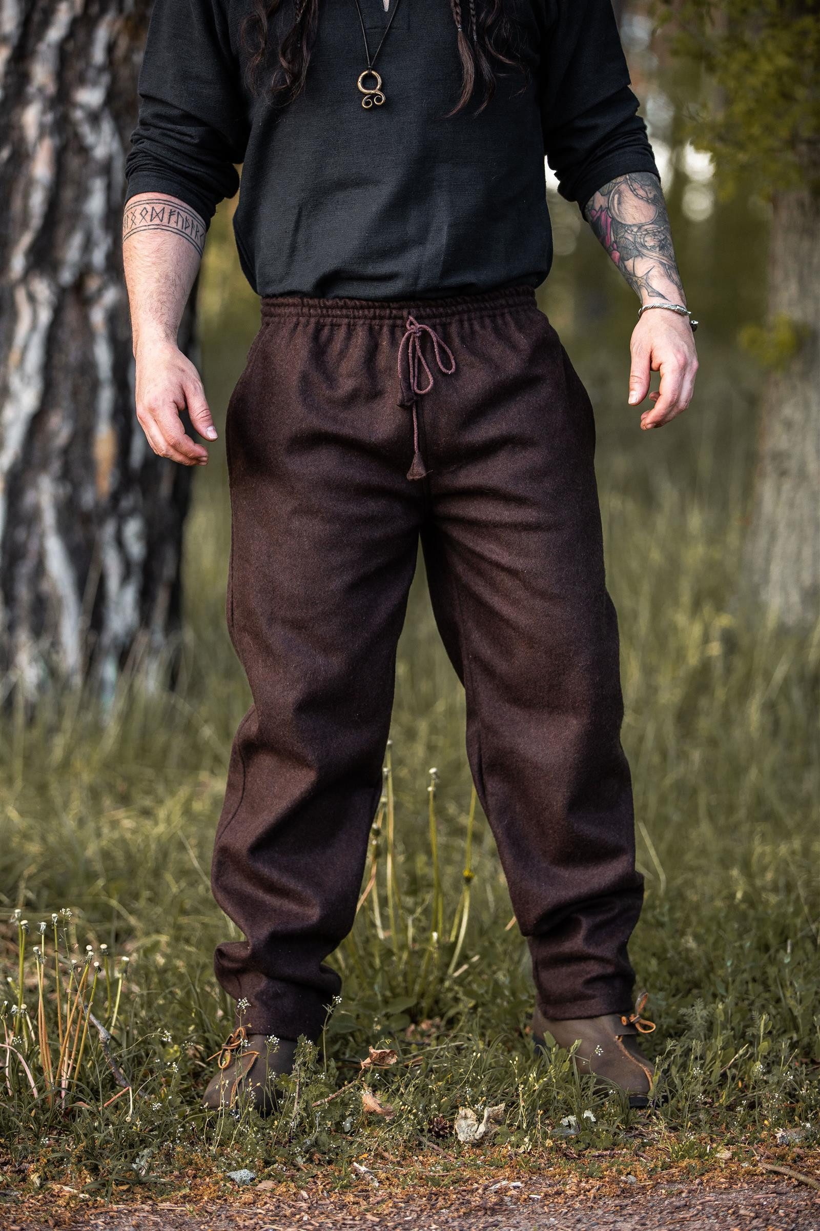 Leonardo Carbone Wikinger-Kostüm Wollhose "Harald" mit Kordelzug, gerader Schnitt, robustes Wollmaterial