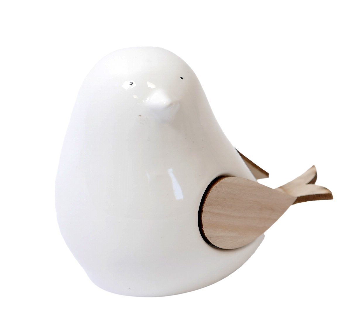 B&S Dekofigur Dekofigur Vogel Dolomite weiß glänzend mit Holzelementen
