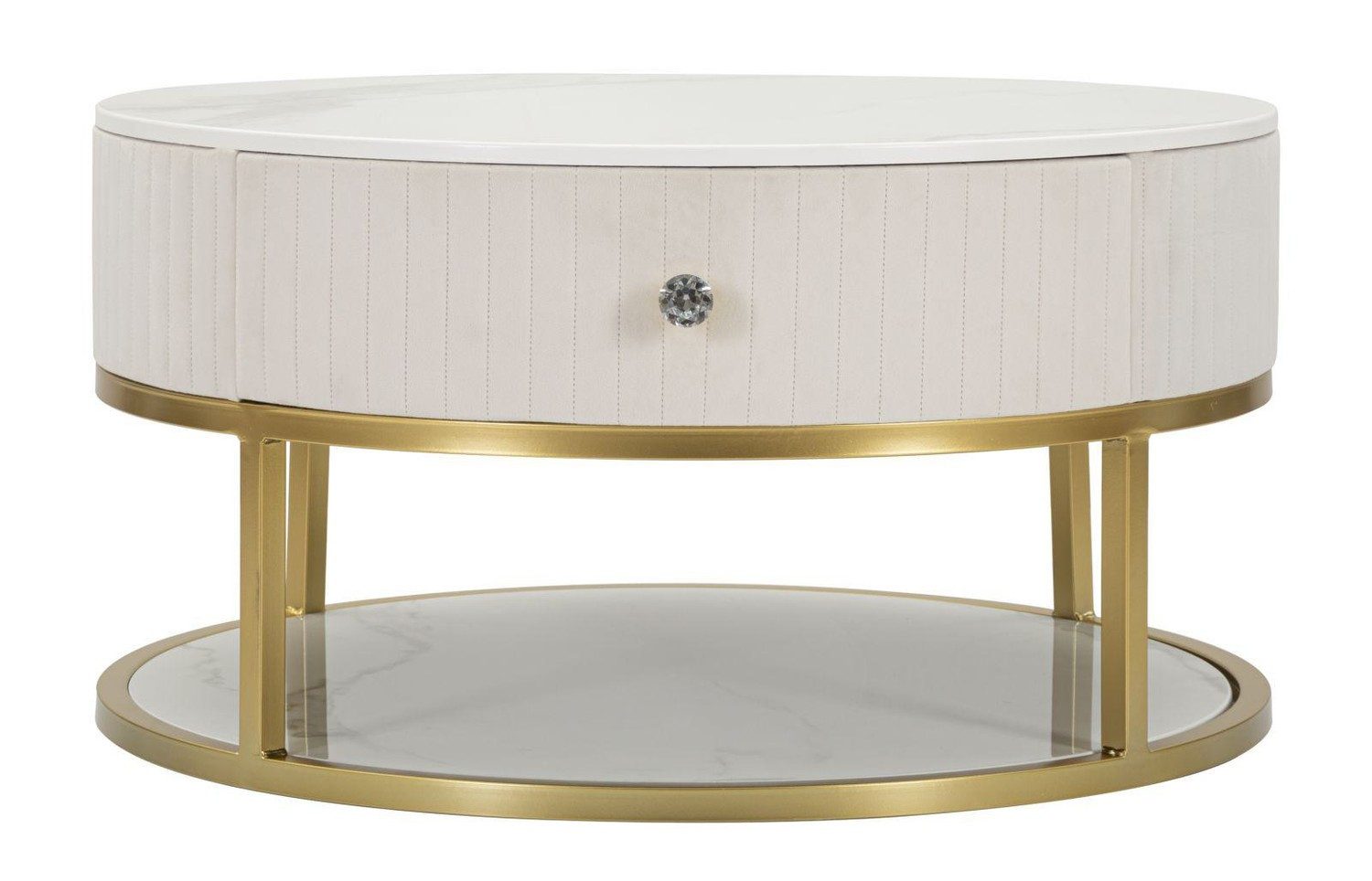 Natur24 Beistelltisch Montpellier Couchtisch 75 x 75 x 36 cm Metall Polyurethan Beige Gold