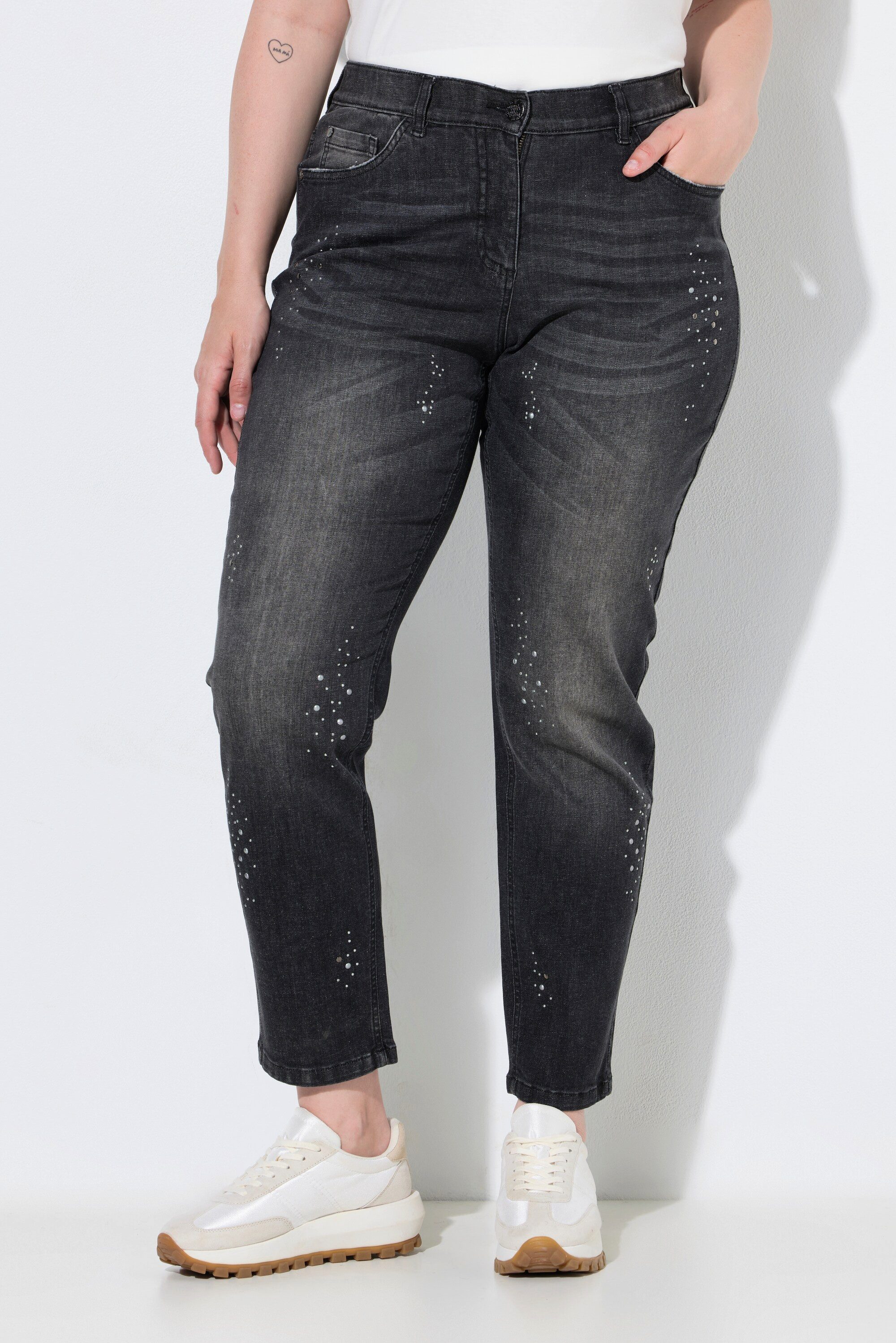 Regular-fit-Jeans Boyfriend-Jeans Ziernieten Stretchdenim