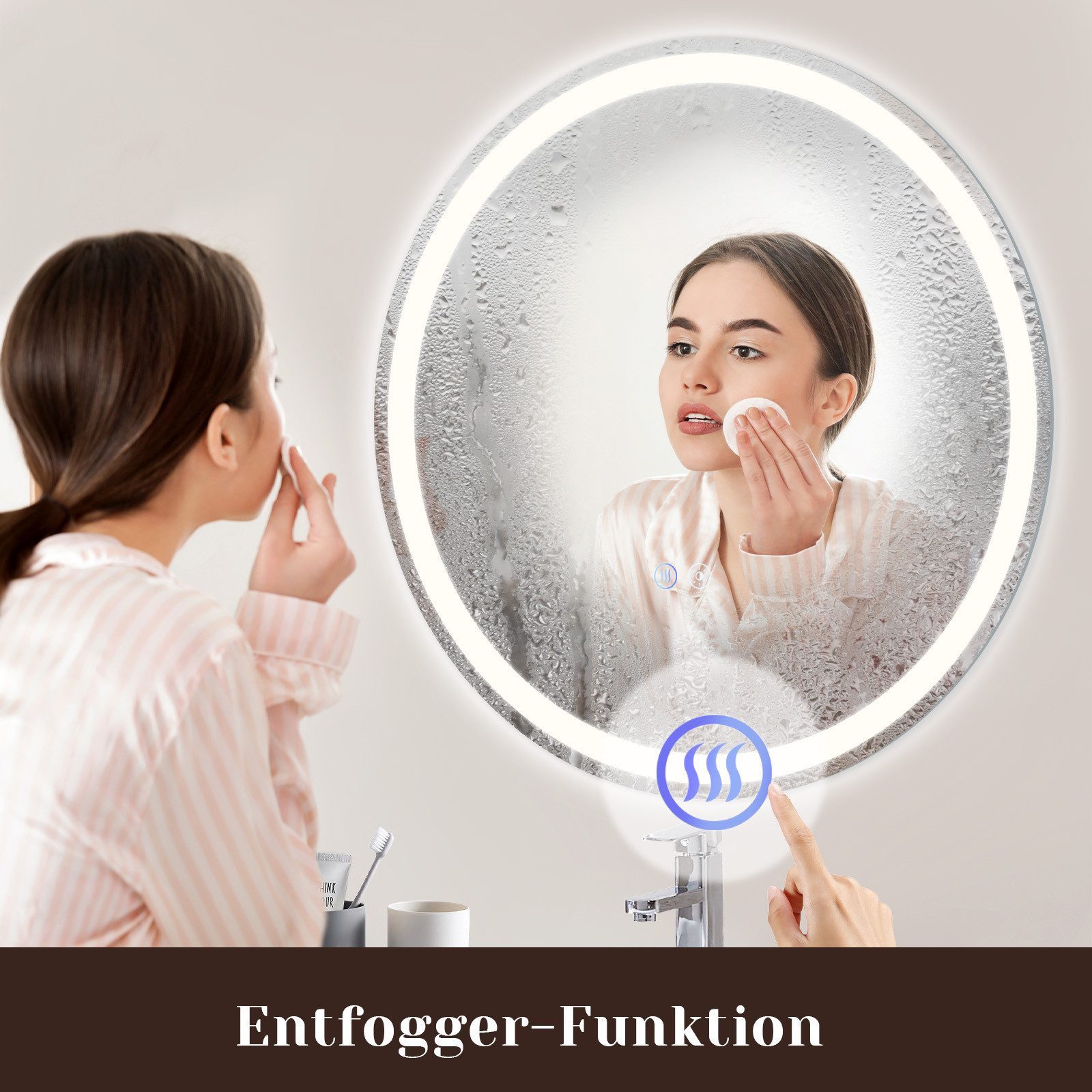 Nettlife Badspiegel Rund Touch Schalter und Entfogger Wandspiegel Beleuchtet 50/60/70/80cm, Entfogger Funktion Dimmbar Memories Funktion Ideal für Badezimmer – Bild 3 von 5