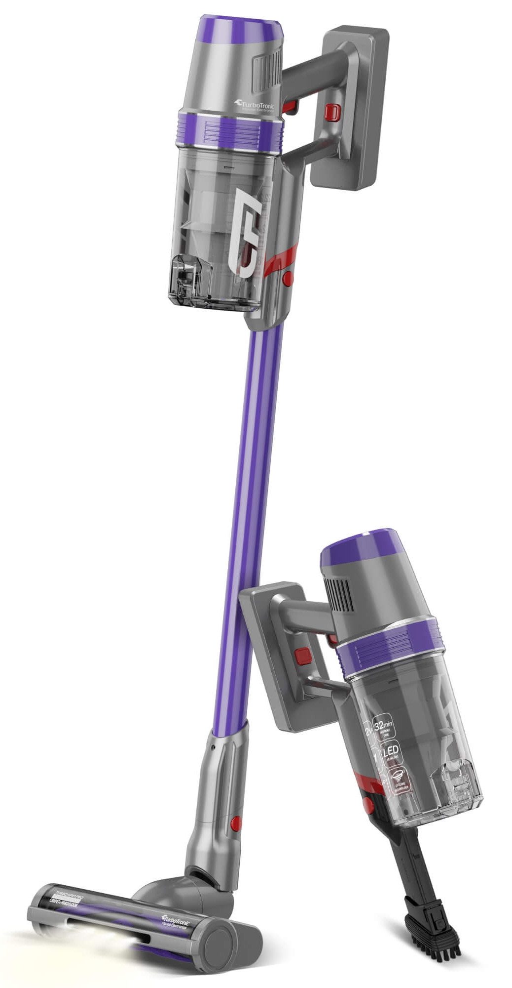 TurboTronic by Z-Line Akku-Hand-und Stielstaubsauger 22.2V StormStick 120 Watt Staubsauger Handstaubsauger kabellos, 120 W, beutellos, mit Akku 0,9L - Schwammfilter Zyklon Stabstaubsauger Bodensauger