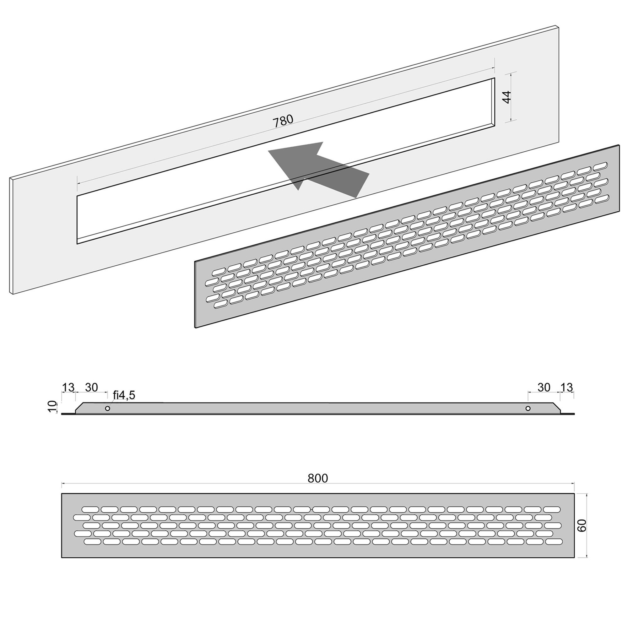 sossai® Lüftungsgitter Aluminium Belüftungsgitter Türgitter in Schwarz (1 St)