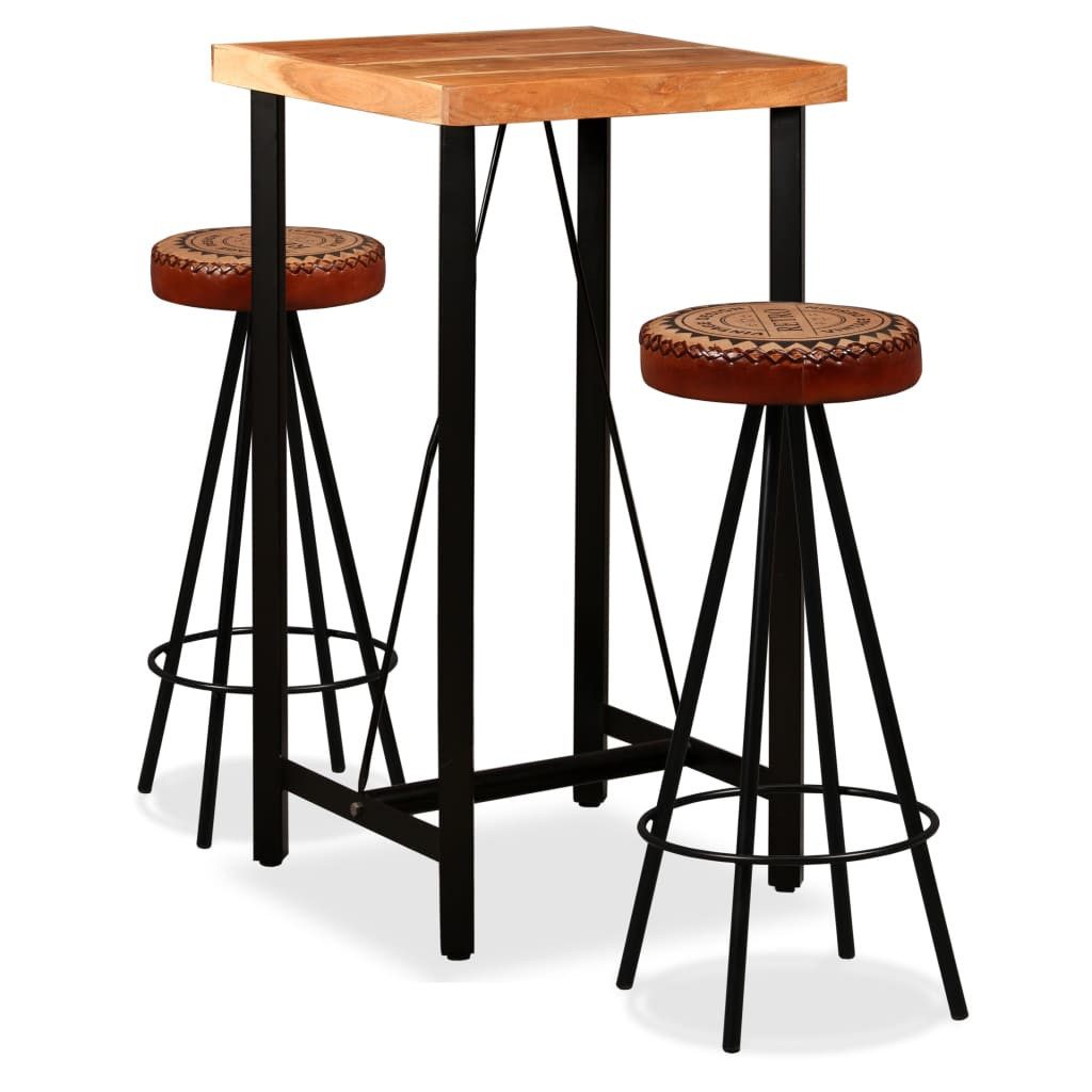 vidaXL Sitzgruppe 60 x 60 x 107 cm Bar-Set 3-tlg Akazie Massivholz Echtleder und Canvas