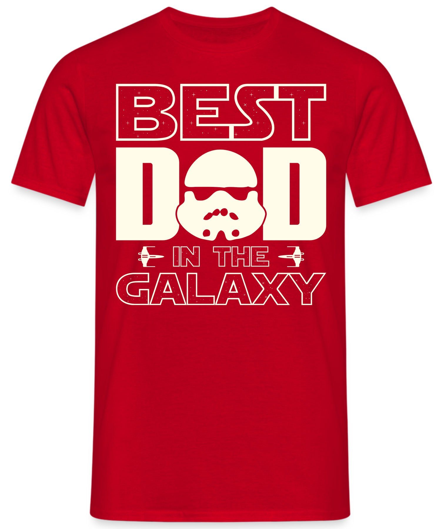 Quattro Formatee Kurzarmshirt Best Dad in Papa - Vater Rot Herren (1-tlg) the T-Shirt Galaxy Vatertag