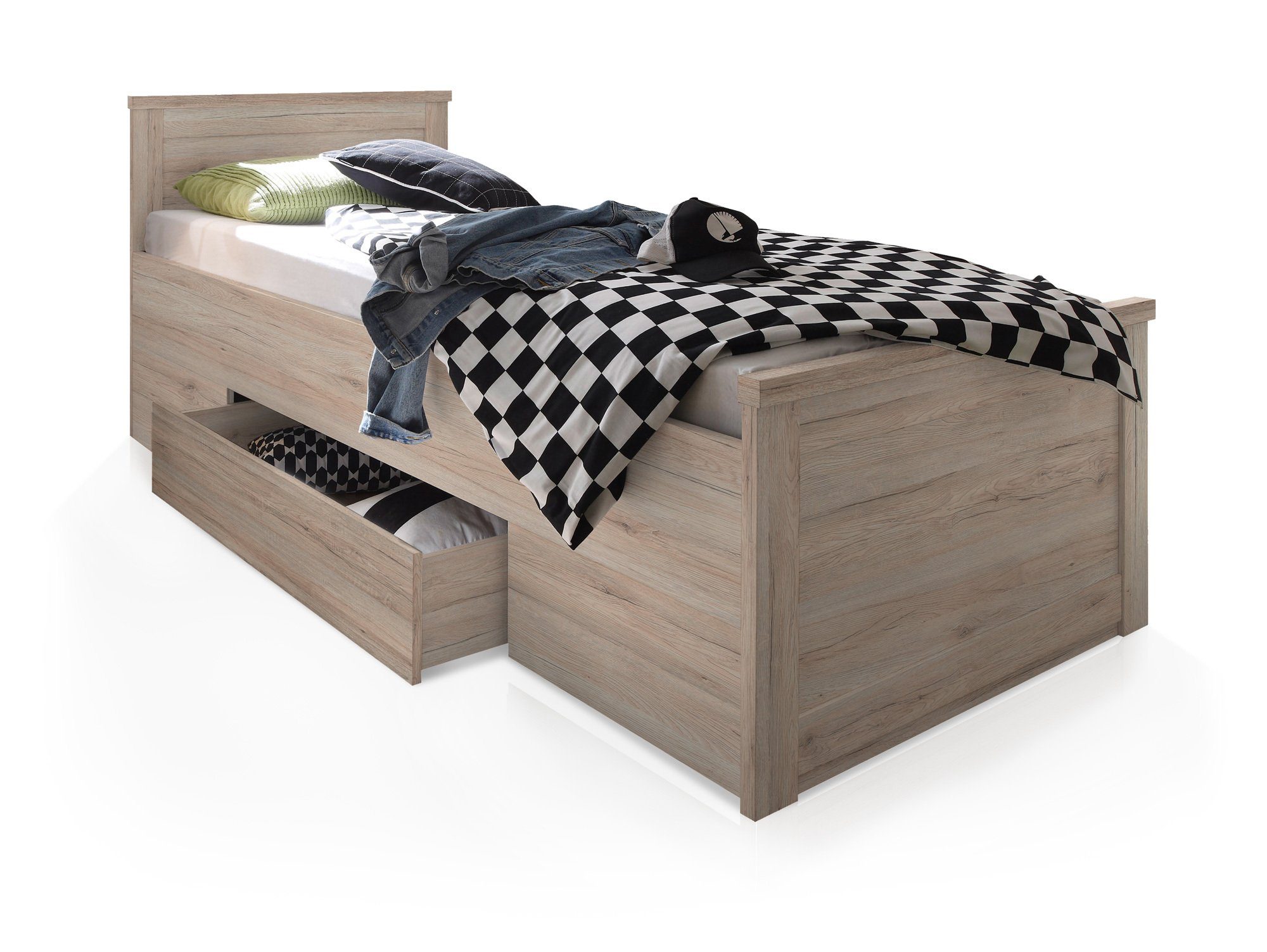 Moebel-Eins Futonbett, LÜTTICH Einzelbett 100x200 cm, Material MDF, Eiche sanremofarbig