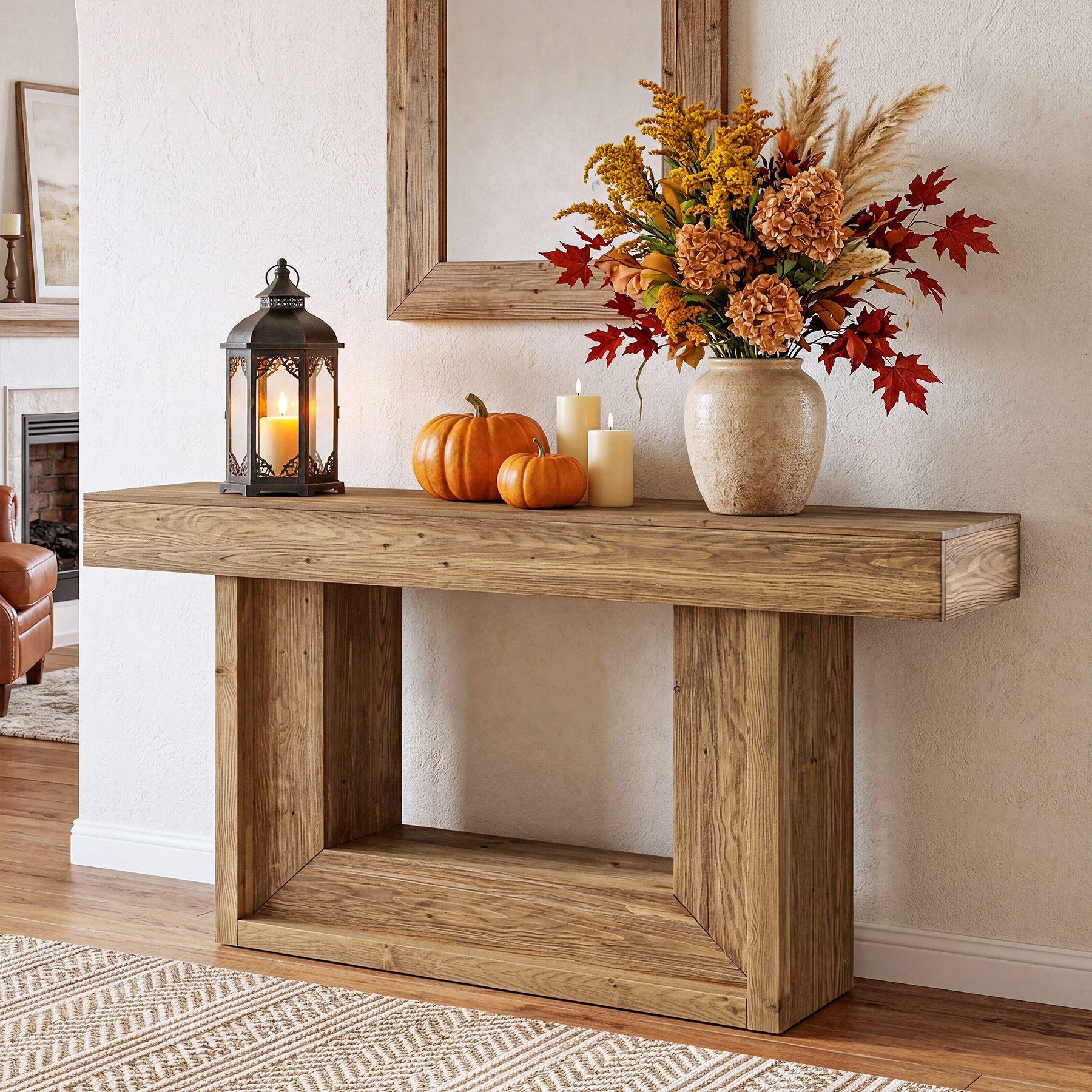 Tribesigns Konsolentisch Massivholz, 160cm Eingangstisch im Landhausstil mit offenem Ablagefach (ideal für Wohnzimmer, Eingangsbereich, Foyer und Flur), schmaler Sofatisch für den Bereich hinter der Couch