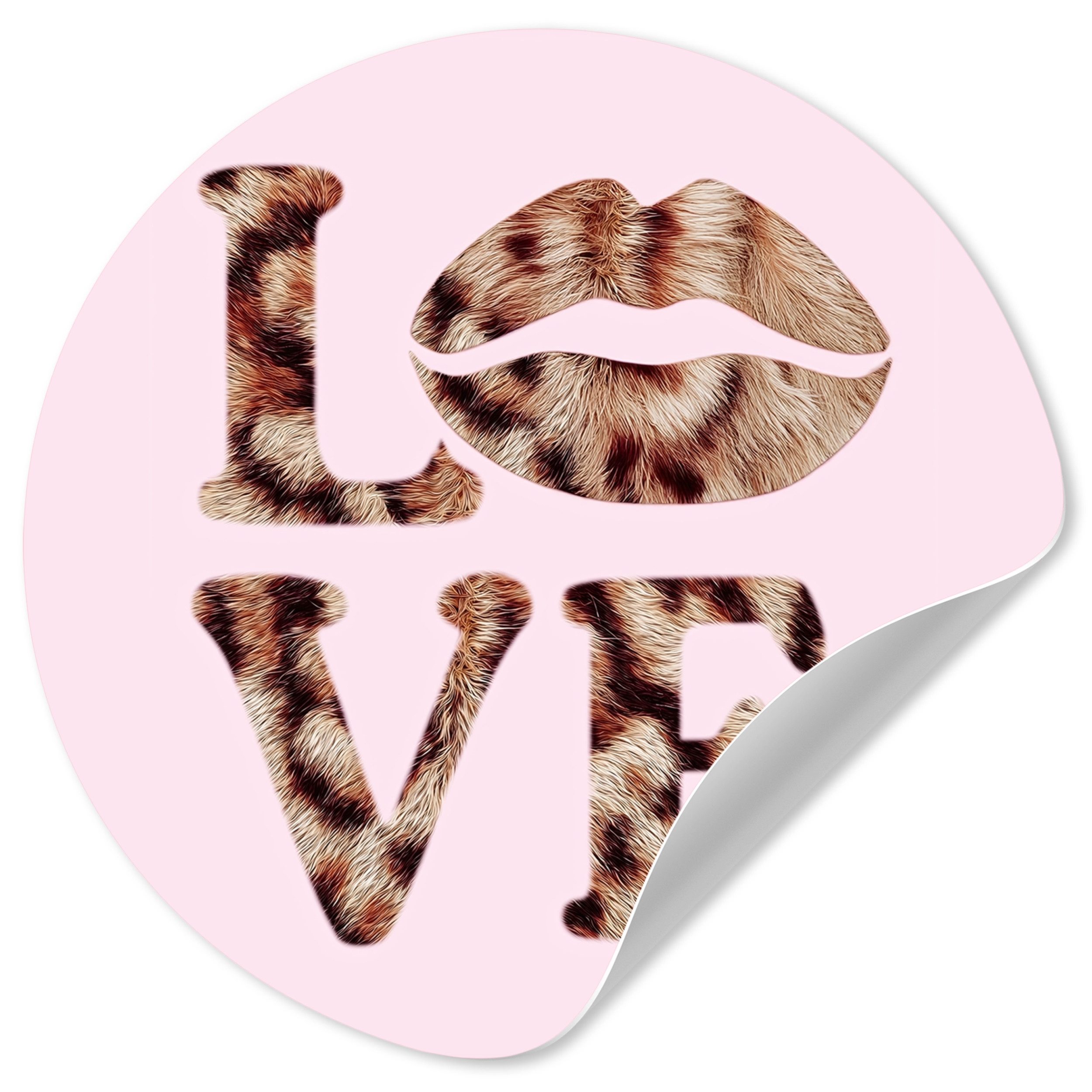 MuchoWow Wandsticker Text - Liebe - Panthermantel - Hellrosa (1 St), Runde Aufkleber für Wohnzimmer, Selbstklebend, 100x100 cm