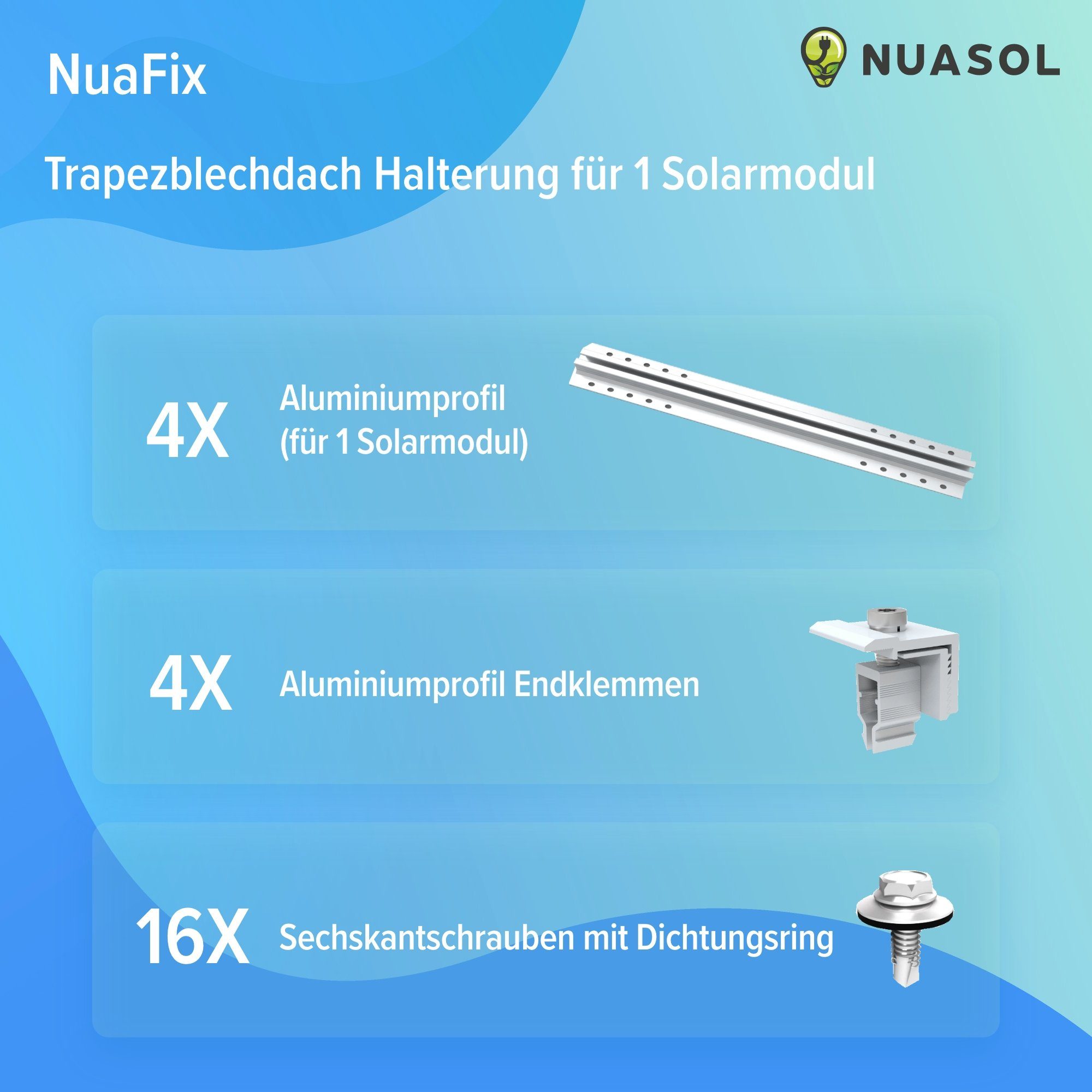 NuaSol Solarmodul-Halterung Trapezblechdach-Montageset Kurzprofil 40 cm