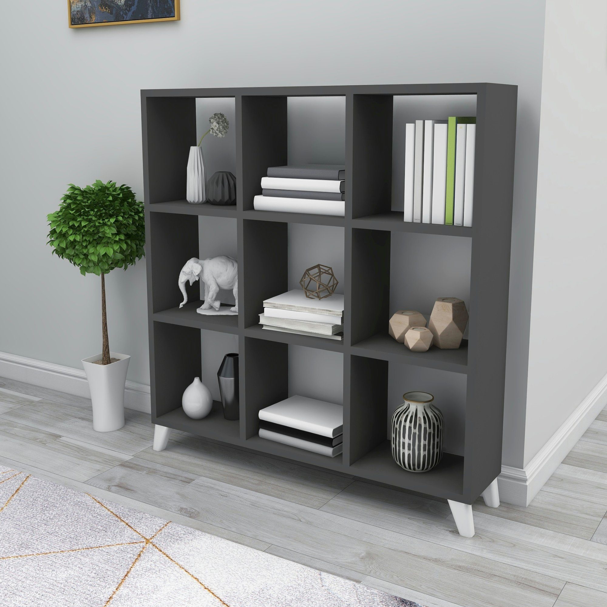 en.casa Standregal, Svedala Bücherregal 88x88x20cm, 9 günstig online kaufen
