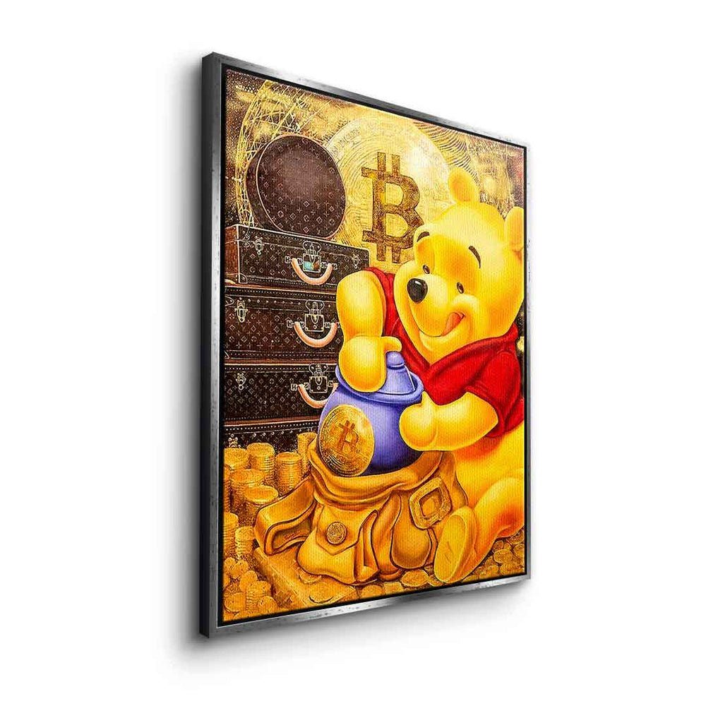 Leinwandbild Bear, Bitcoin Art DOTCOMCANVAS® Bär Bitcoin Rahmen schwarzer Pu der Leinwandbild Winnie-the-Pooh Comic crypto Pop