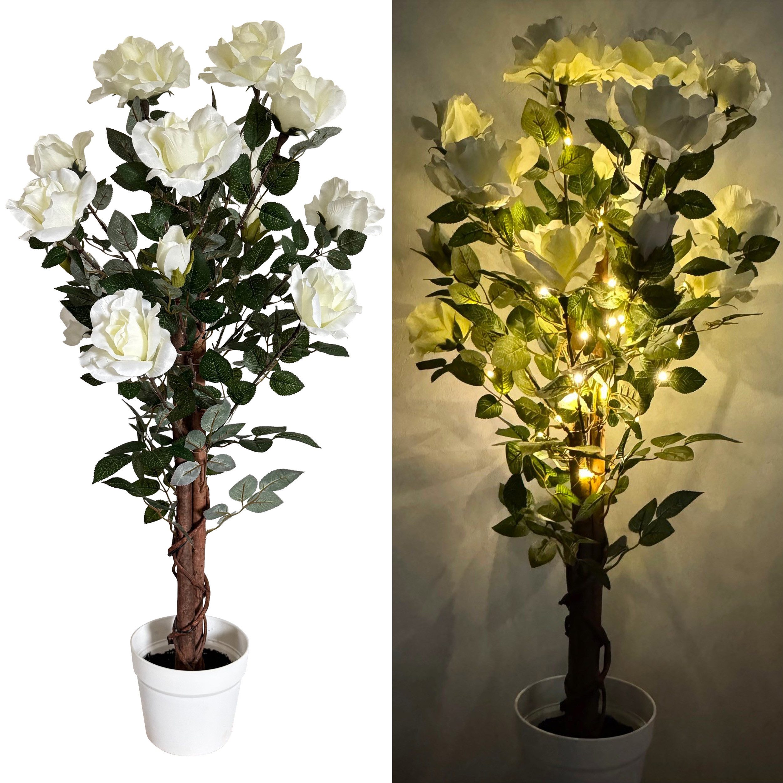 Kunstblume Rosenbaum mit LED-Lichterkette - Künstliche günstig online kaufen
