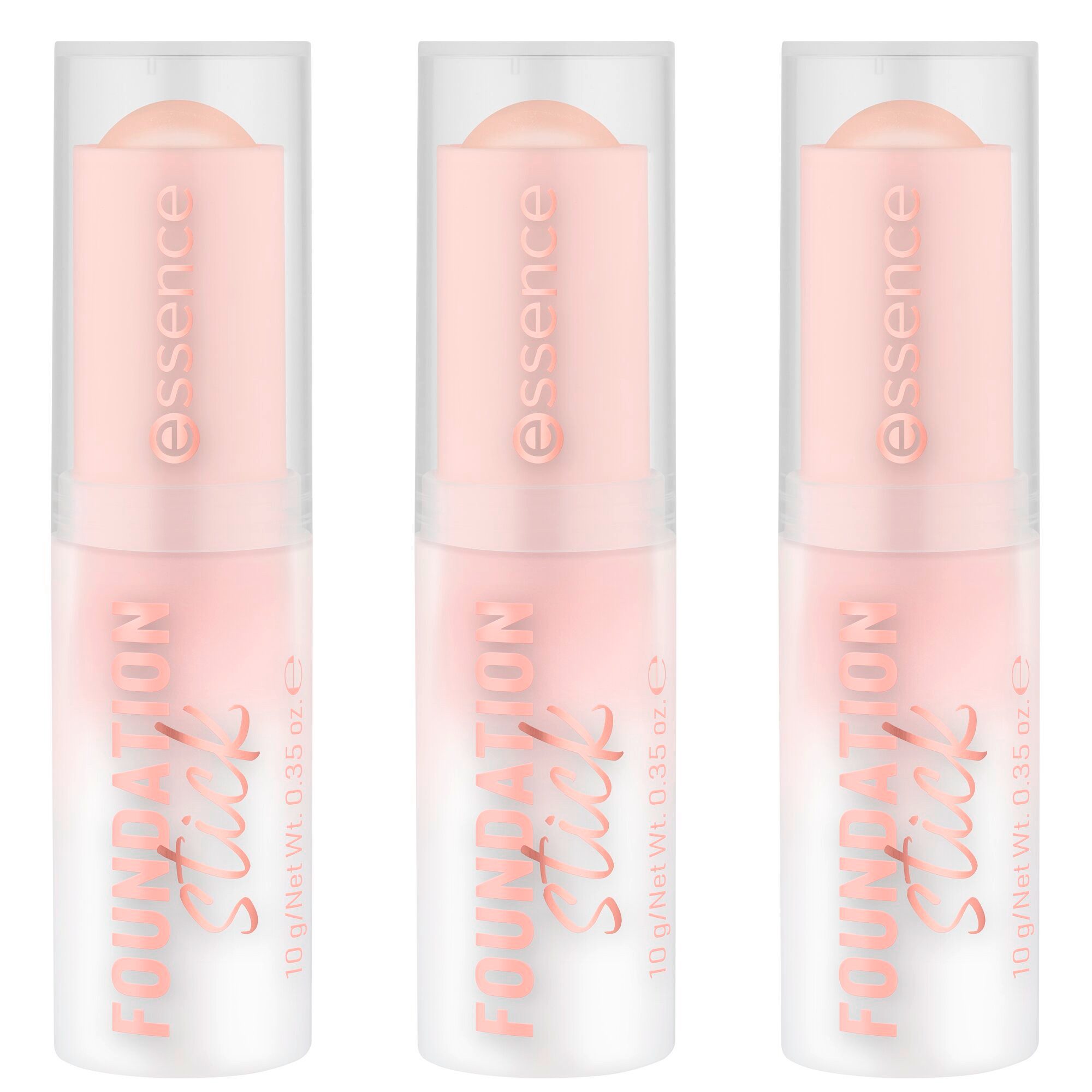Essence Foundation FOUNDATION stick, 3-tlg., Cremig und leicht verblendbar, Matt-Finish, variable Deckkraft.