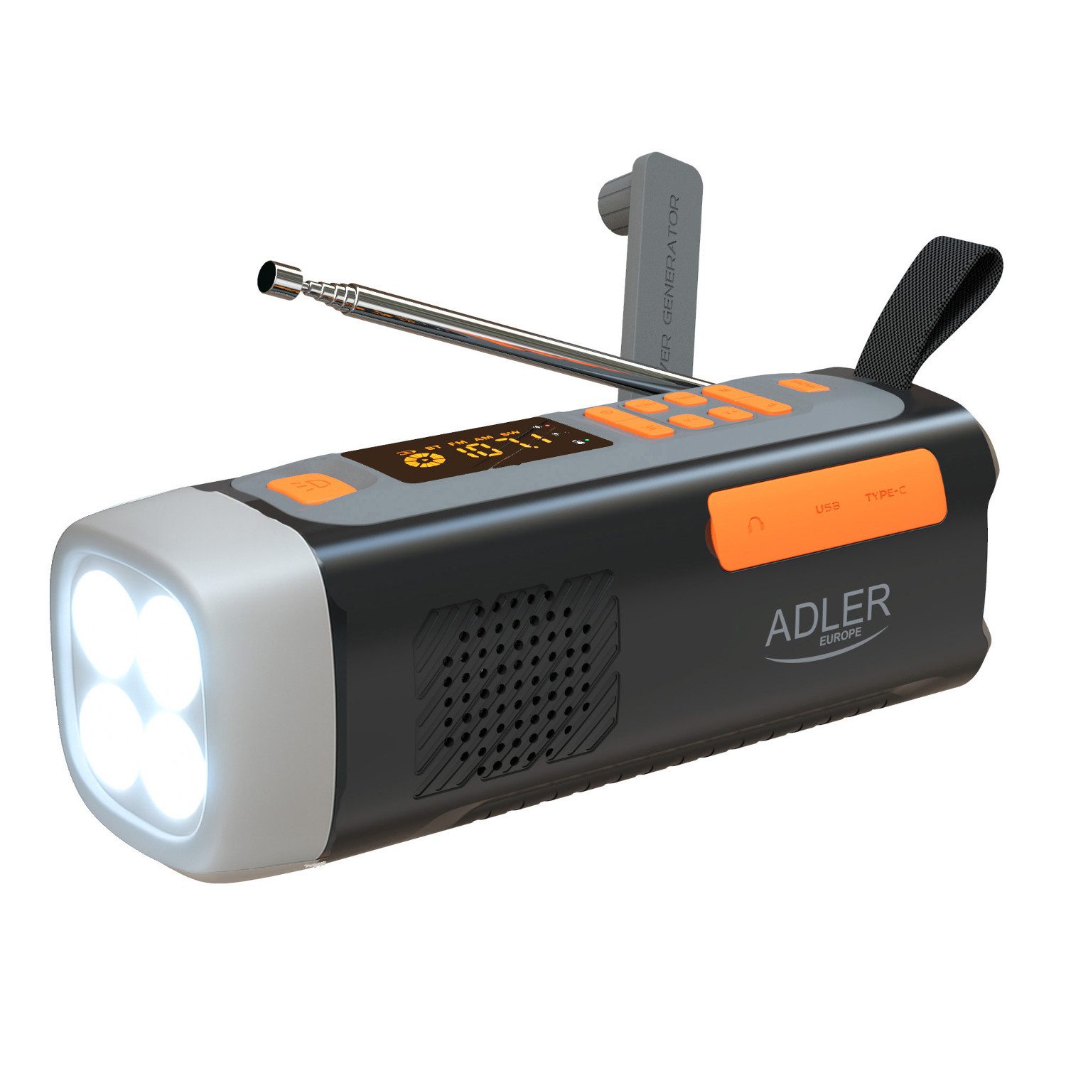 Adler AD 1920 Notfallradio (Kurbel und Powerbank, Bluetooth 5.0, 4-W-LED-Taschenlampe)