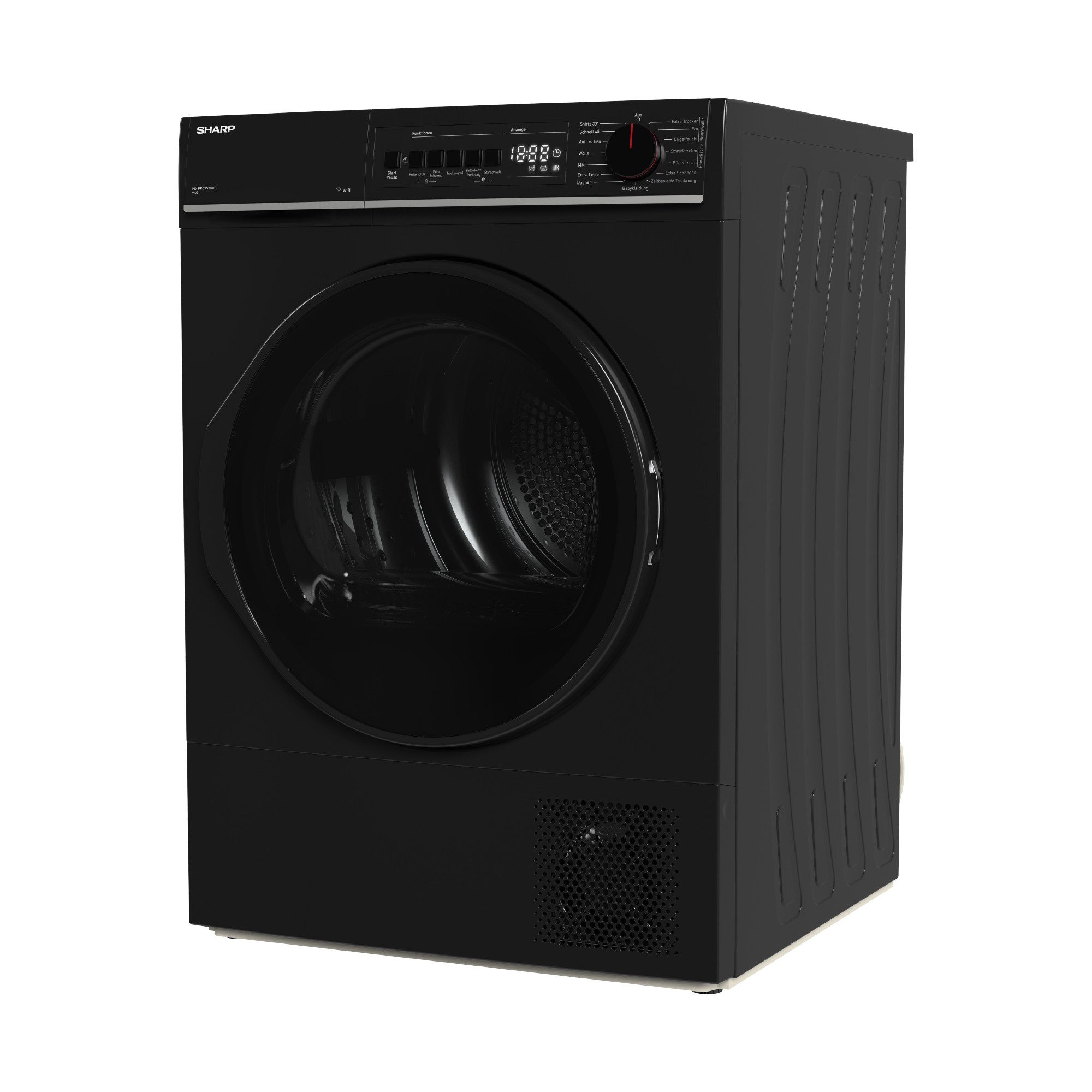Sharp Wärmepumpentrockner KD-PRO9S7GBB-DE, Programmknebel und SoftTouch-Bedienung mit LED-Display