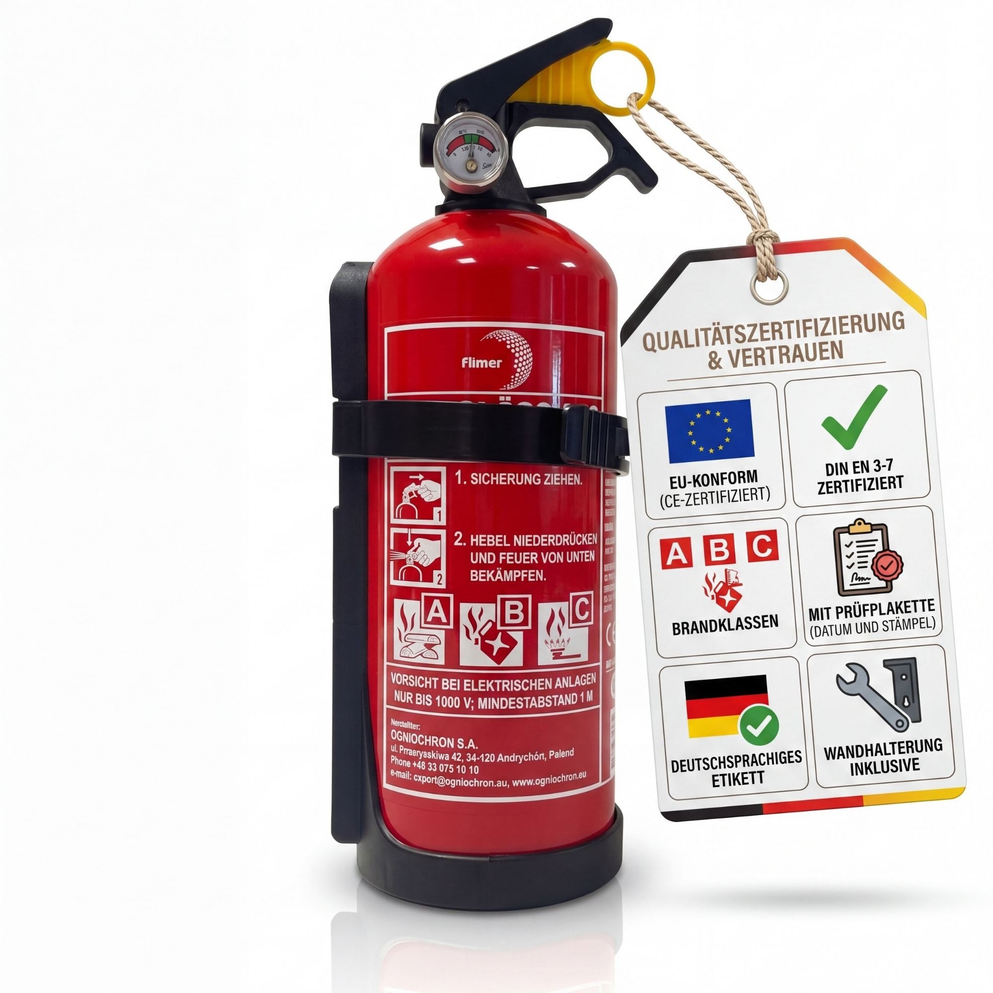BigDean Pulver-Feuerlöscher mit Halterung Manometer Auto Boot Europa, Löschpulver, (1-St) 2 x Feuerlöscher, Geeignet für Brandklassen A, B, C