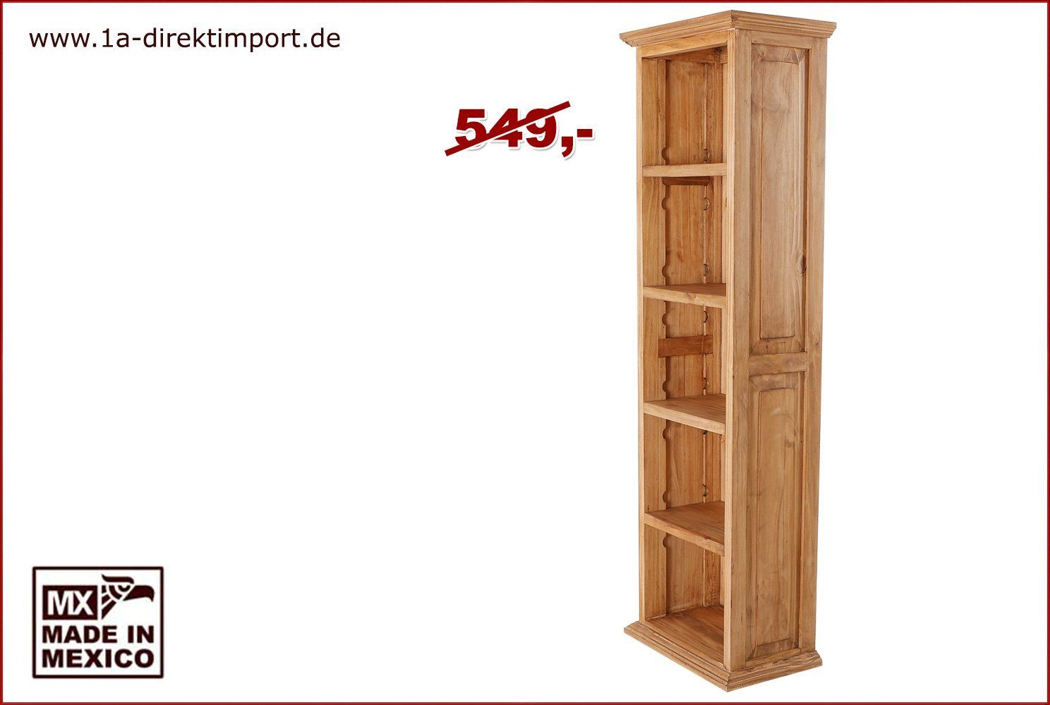 1a Direktimport Bücherregal Mexico Möbel Regal Bücherschrank - Pinie Massivholz - Landhausstil