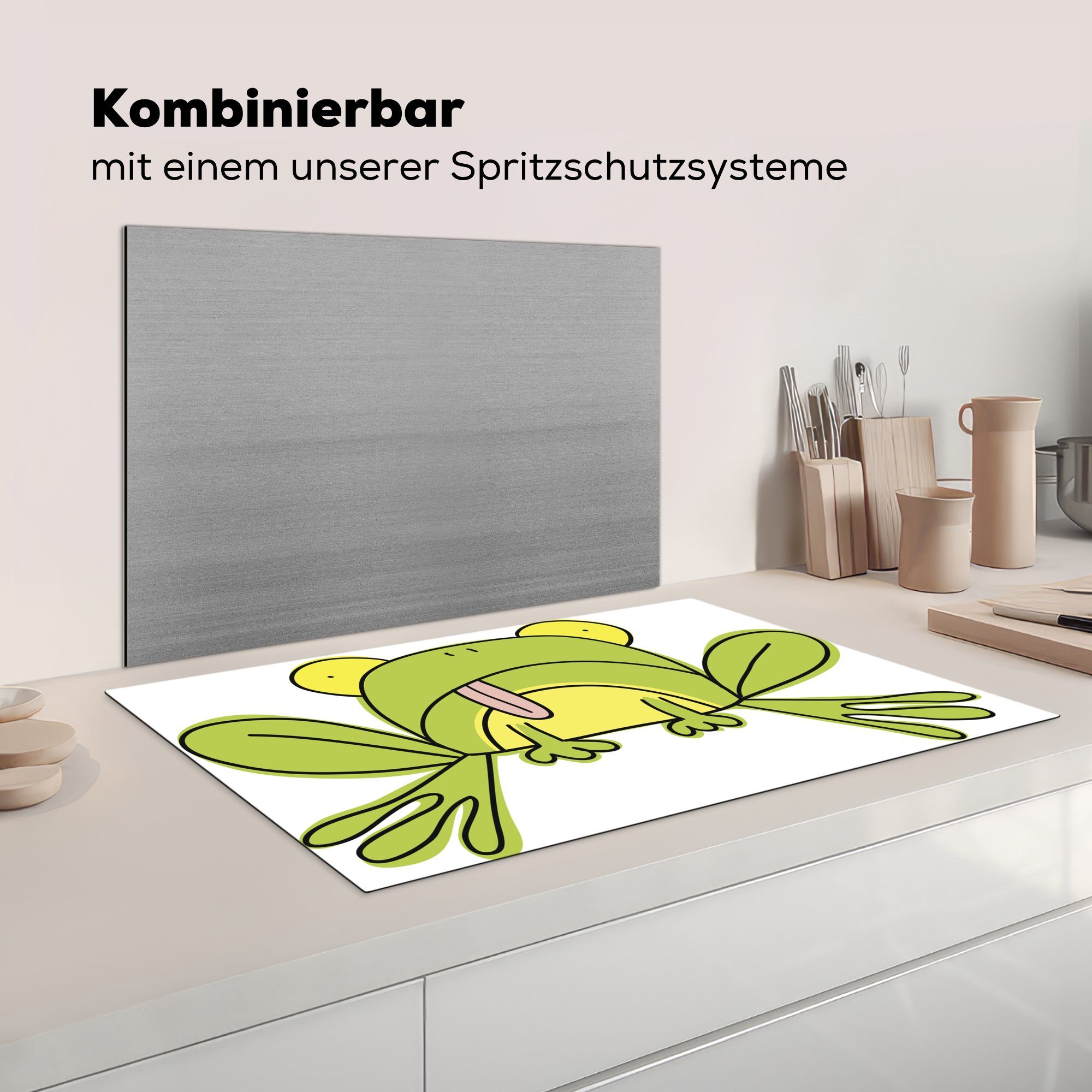 MuchoWow Herdblende-/Abdeckplatte Frosch - Lustig für Vinyl, Ceranfeldabdeckung, Arbeitsplatte 83x51 tlg), (1 küche Weiß, - cm