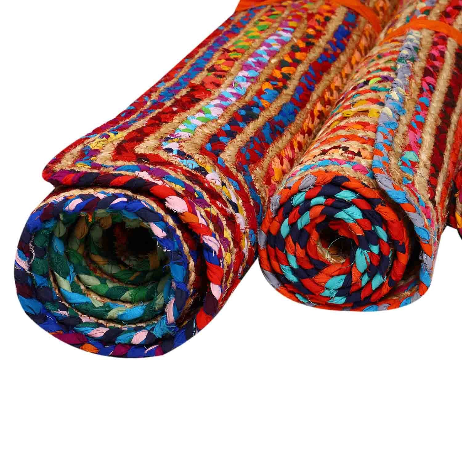 Casa Moro Teppich Jute Teppich Esha bunt rechteckig, Teppichläufer im Boho-Stil, rechteckig, Geschenkideen