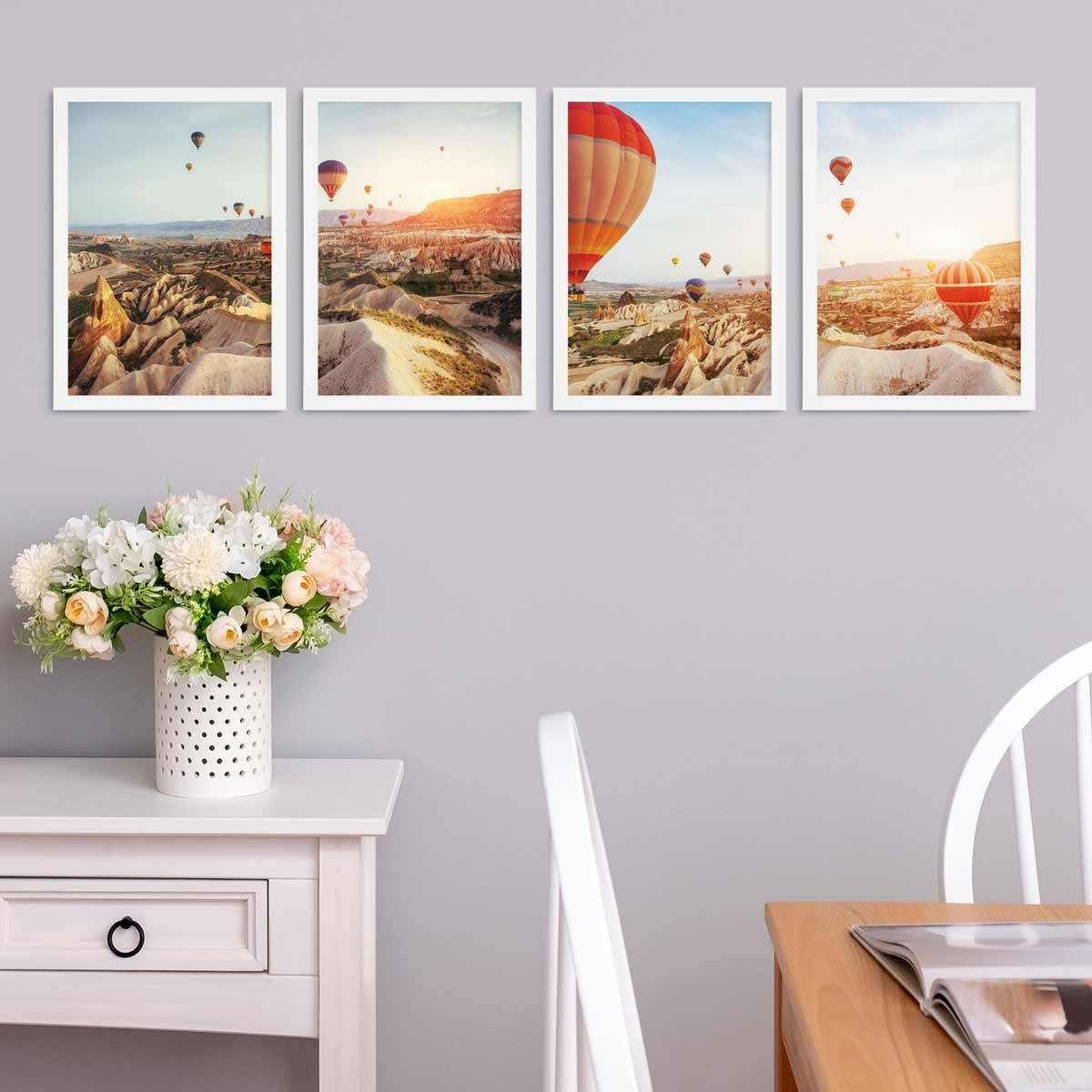 PHOTOLINI Bilderrahmen 4er Set 21x30 cm / DIN A4 Poster-Rahmen, zum Aufhängen & Aufstellen, für 4 Bilder (4er Set), MDF Holz, bruchsicheres Acrylglas & Zubehör, – Bild 4 von 5