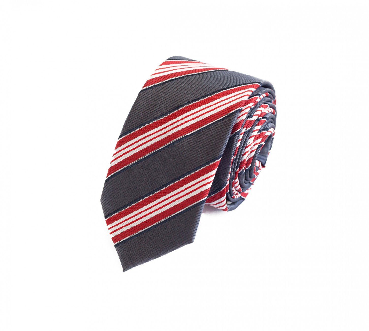 Fabio Farini Krawatte gestreifte Herren Krawatte - Tie mit Streifen in 6cm oder 8cm Breite (ohne Box, Gestreift) Schmal (6cm), Grau/Rot/Weiß