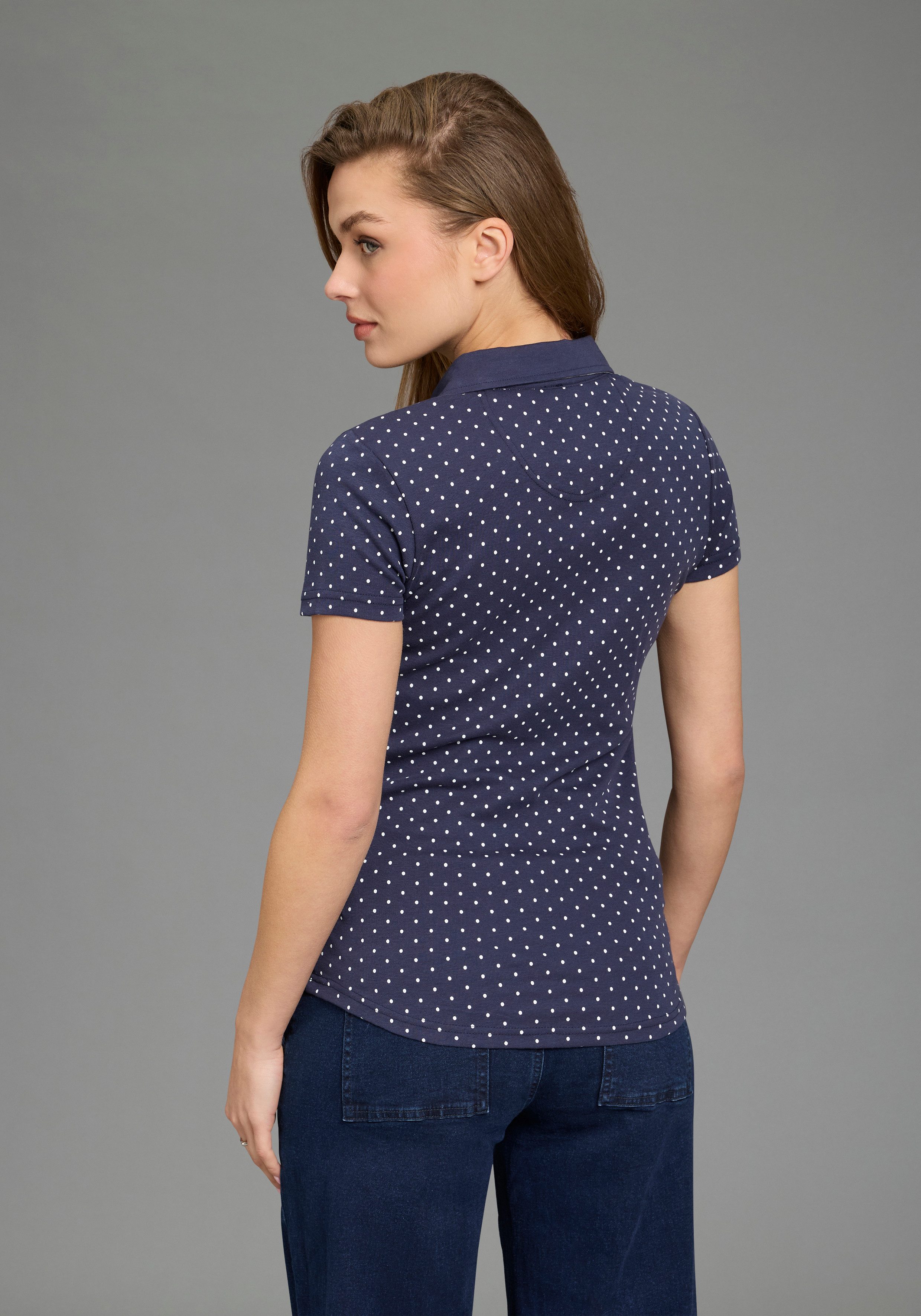 KangaROOS Poloshirt figurbetonter Schnitt, bedrucktes Punkte-Motiv, Hemdblusenkragen