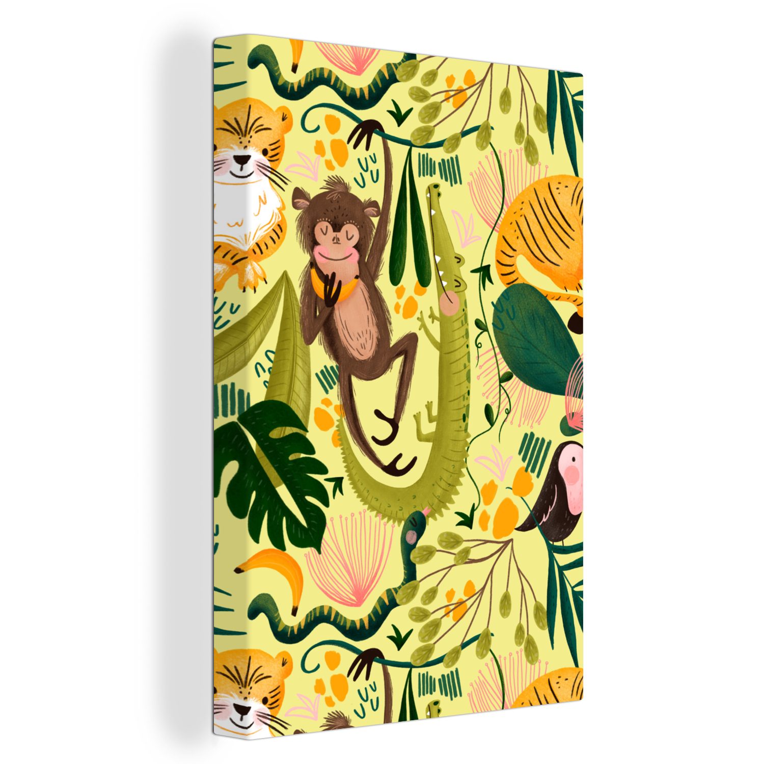 OneMillionCanvasses® Leinwandbild Dschungel - Pflanzen - Tiere - Gelb, (1 St), Leinwandbild fertig bespannt inkl. Zackenaufhänger, Gemälde, 20x30 cm