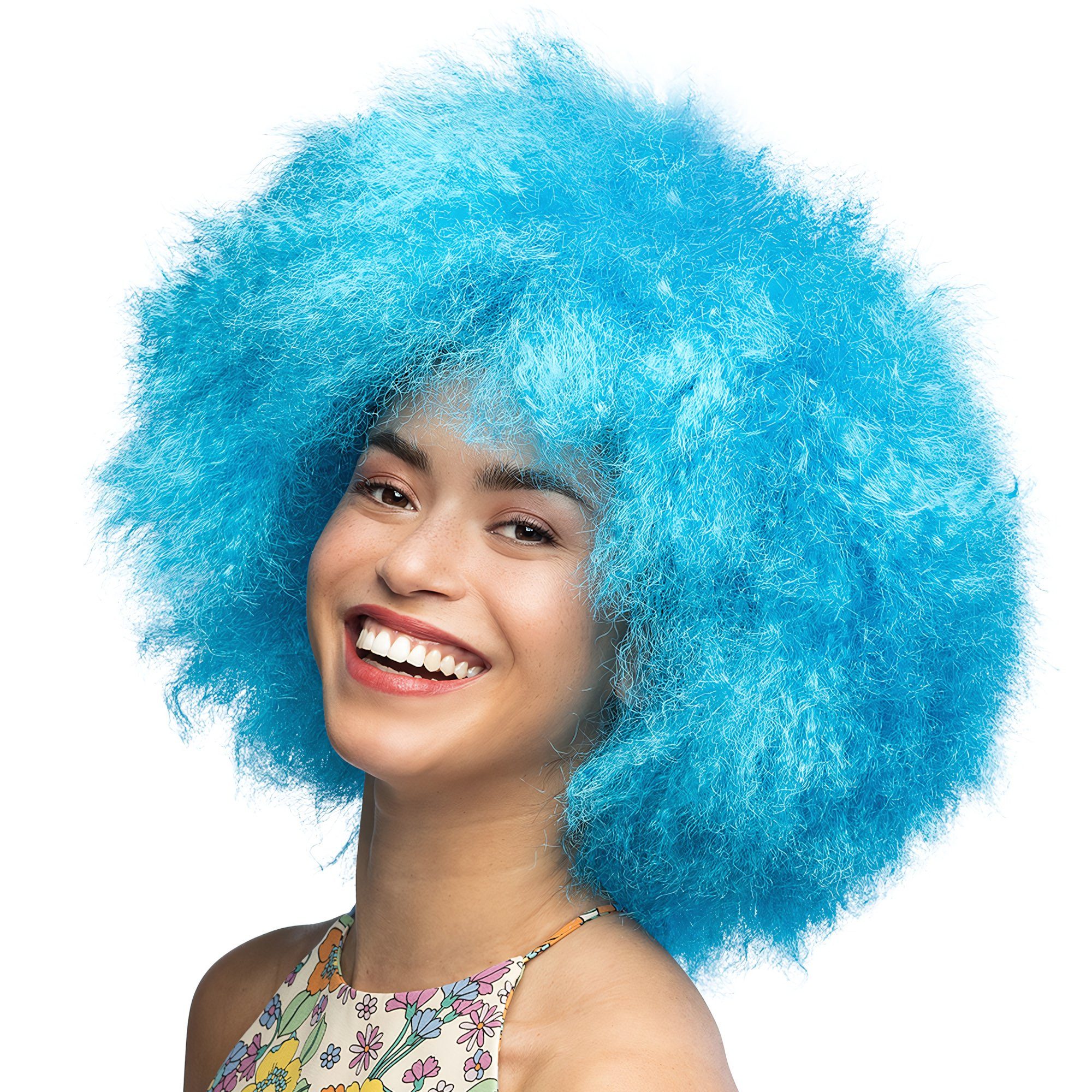 Boland Kostüm-Perücke Zuckerwatte UV Perücke neonblau, Auffällige Retro-Disco-Frisur in greller Leuchtfarbe