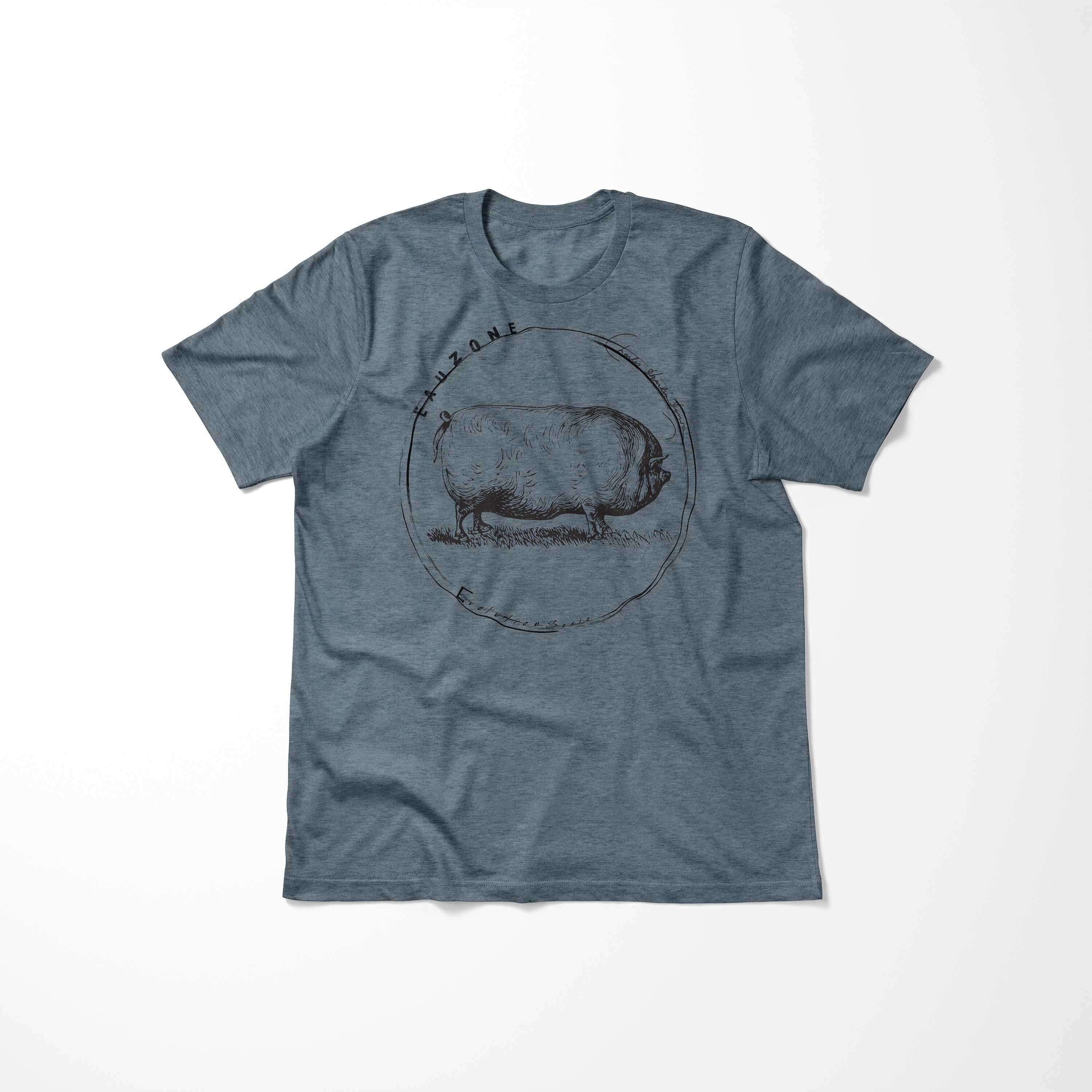 Sinus Art T-Shirt Evolution Herren Schwein T-Shirt Indigo