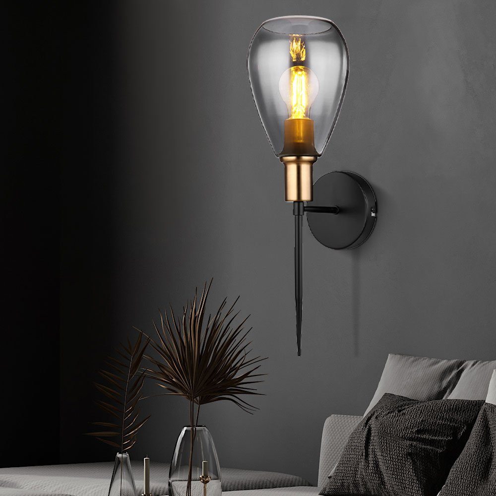GLOBO LIGHTING Wandleuchte, Leuchtmittel nicht inklusive, Wandlampe Lampenschirm Rauchglas Wohnzimmer Wandfackel Wandlampe