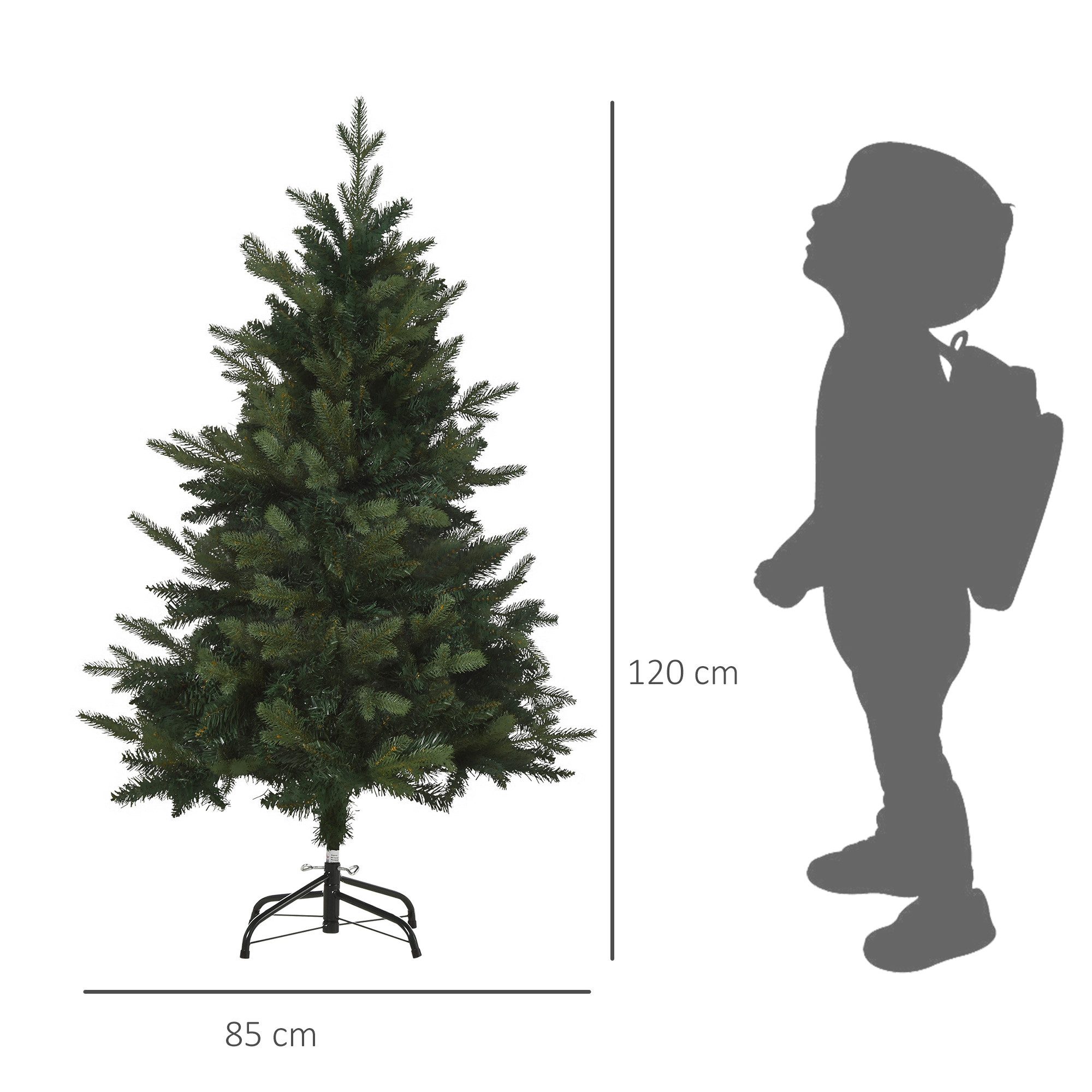 HOMCOM Künstlicher Weihnachtsbaum Christbaum 657 Zweige Metallfuß PVC, Kunsttanne, 85 x 120 cm (BxH), grün