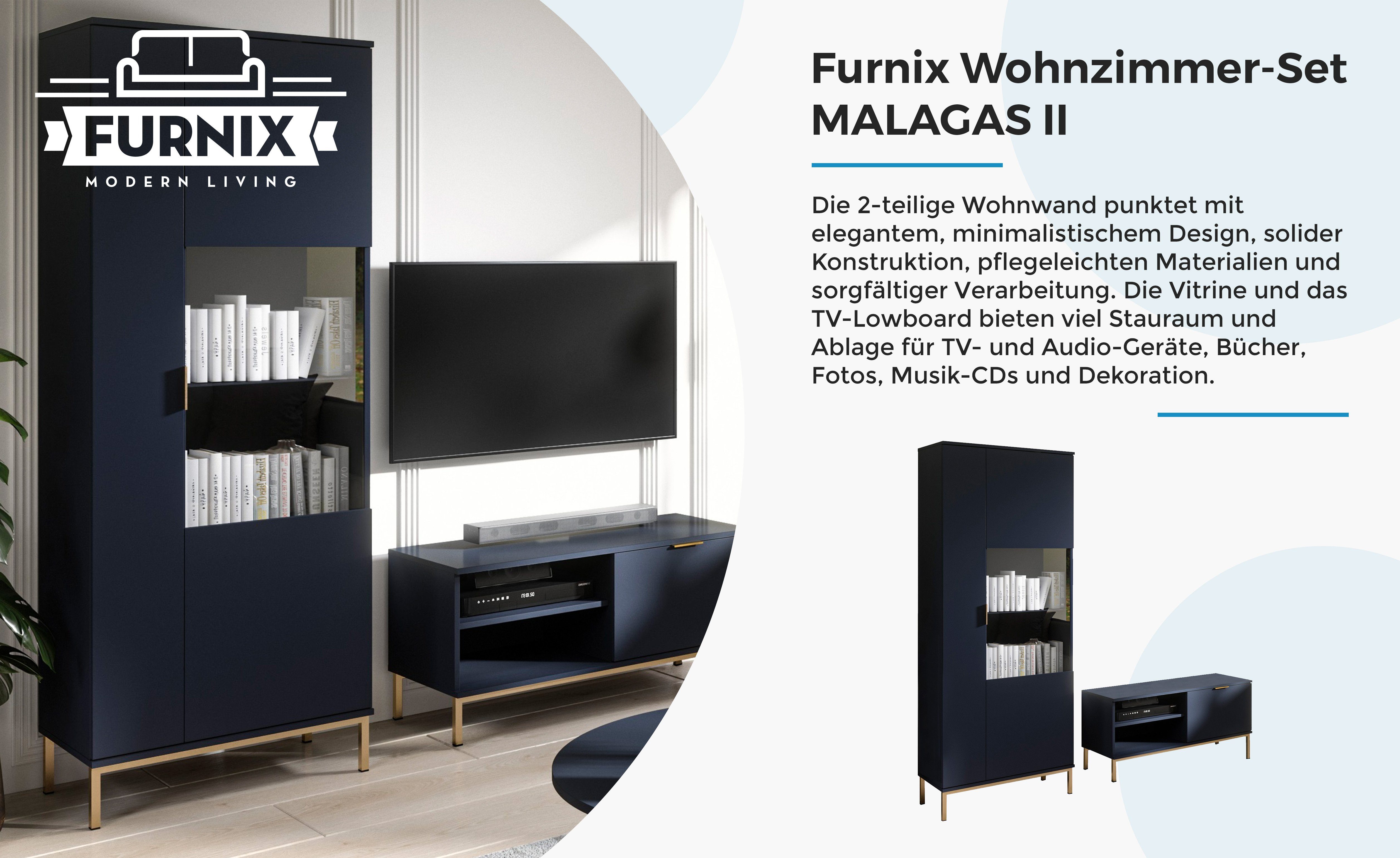 T41 x B290 Wohnzimmer-Set (Spar-Set, Marineblau Teile: 2-St), x MALAGAS B170x bzw. 4-teilig, Goldgestell, Teile: cm H190 /4 T41 2 II x H190 mit cm Furnix TV-Wand 2 Wohnwand