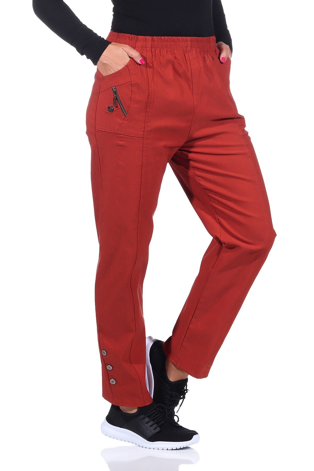 Aurela Damenmode Thermohose Schlupfhose Damen auch für für mit erhältlich, großen Rost (1-tlg) leichtem Größen Thermofleece in Herbst-/Wintertage Übergangshose milde